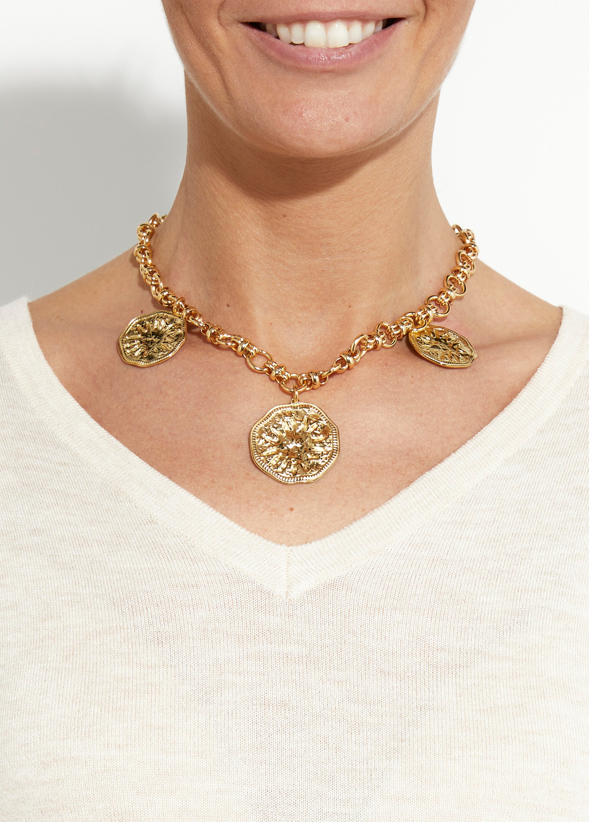 Collier maille alternée inox + médailles