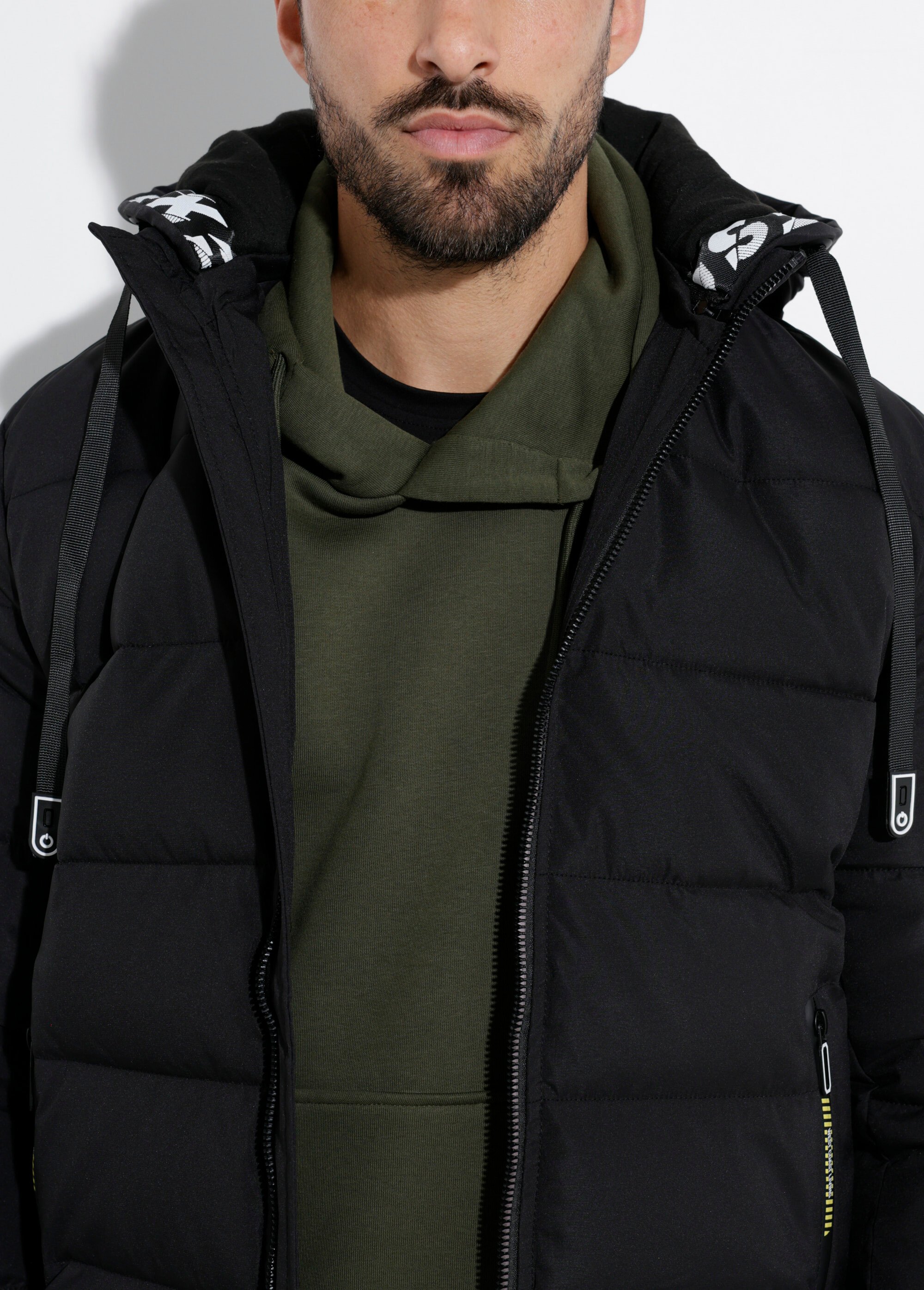 Doudoune matelassée capuche à message Homme Noir DYL8609 DE1