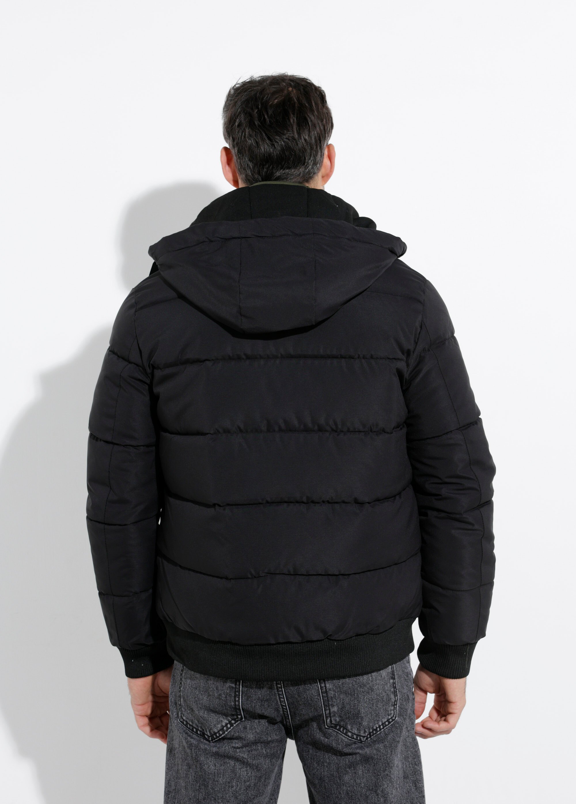 Doudoune matelassée capuche à message Homme Noir DYL8609 DO1