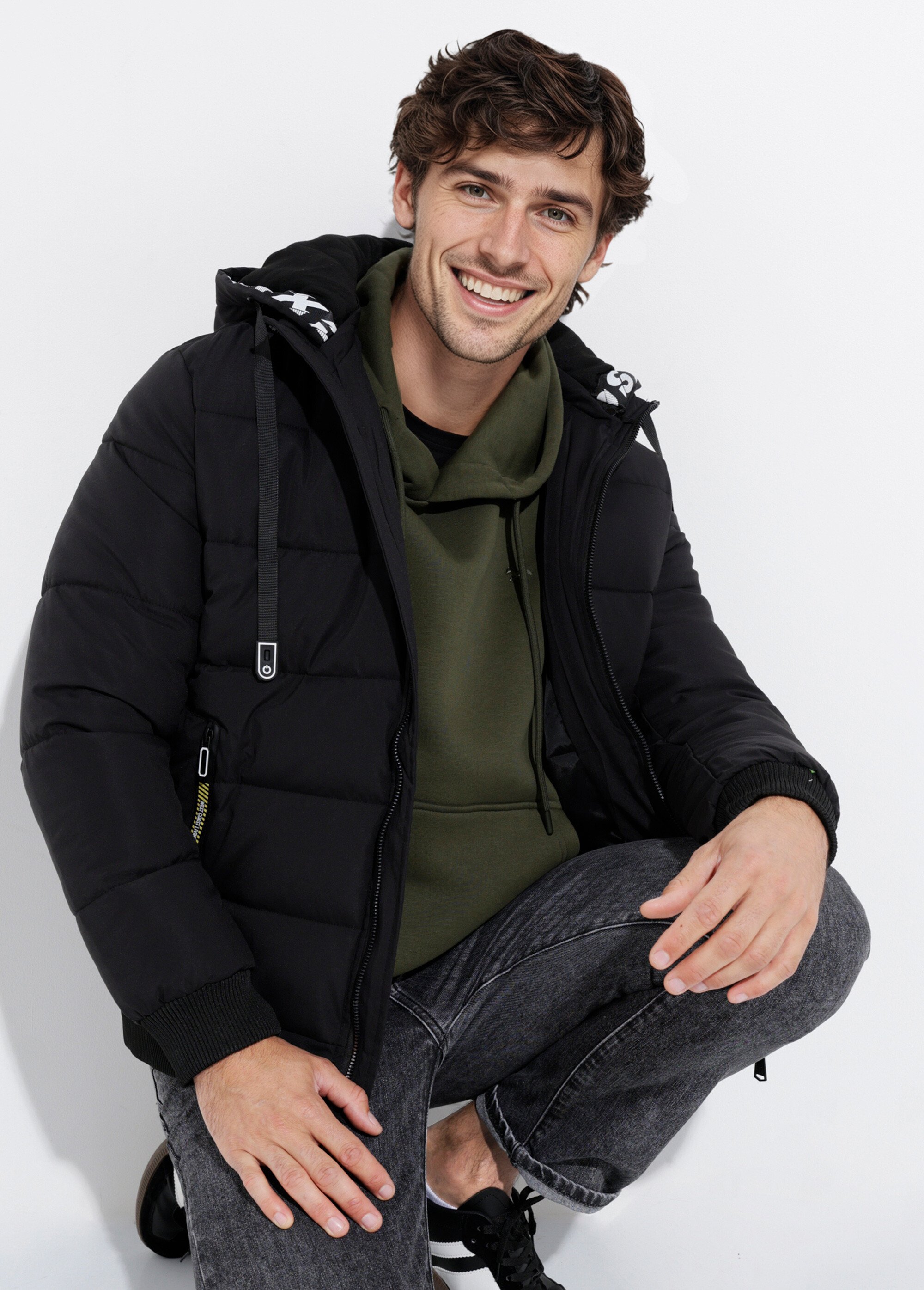 Doudoune matelassée capuche à message Homme Noir DYL8609 MV1