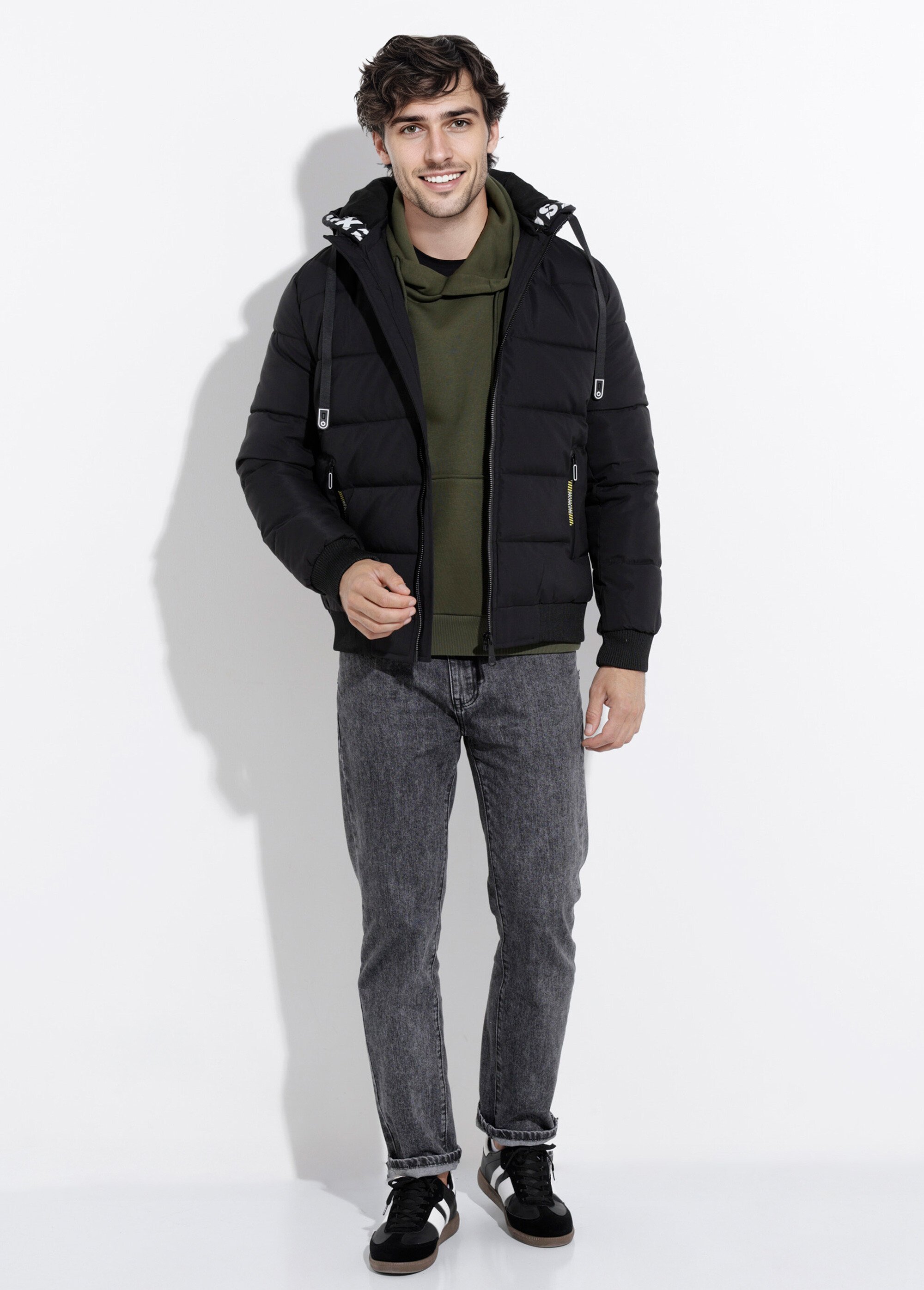 Doudoune matelassée capuche à message Homme Noir DYL8609 SF1