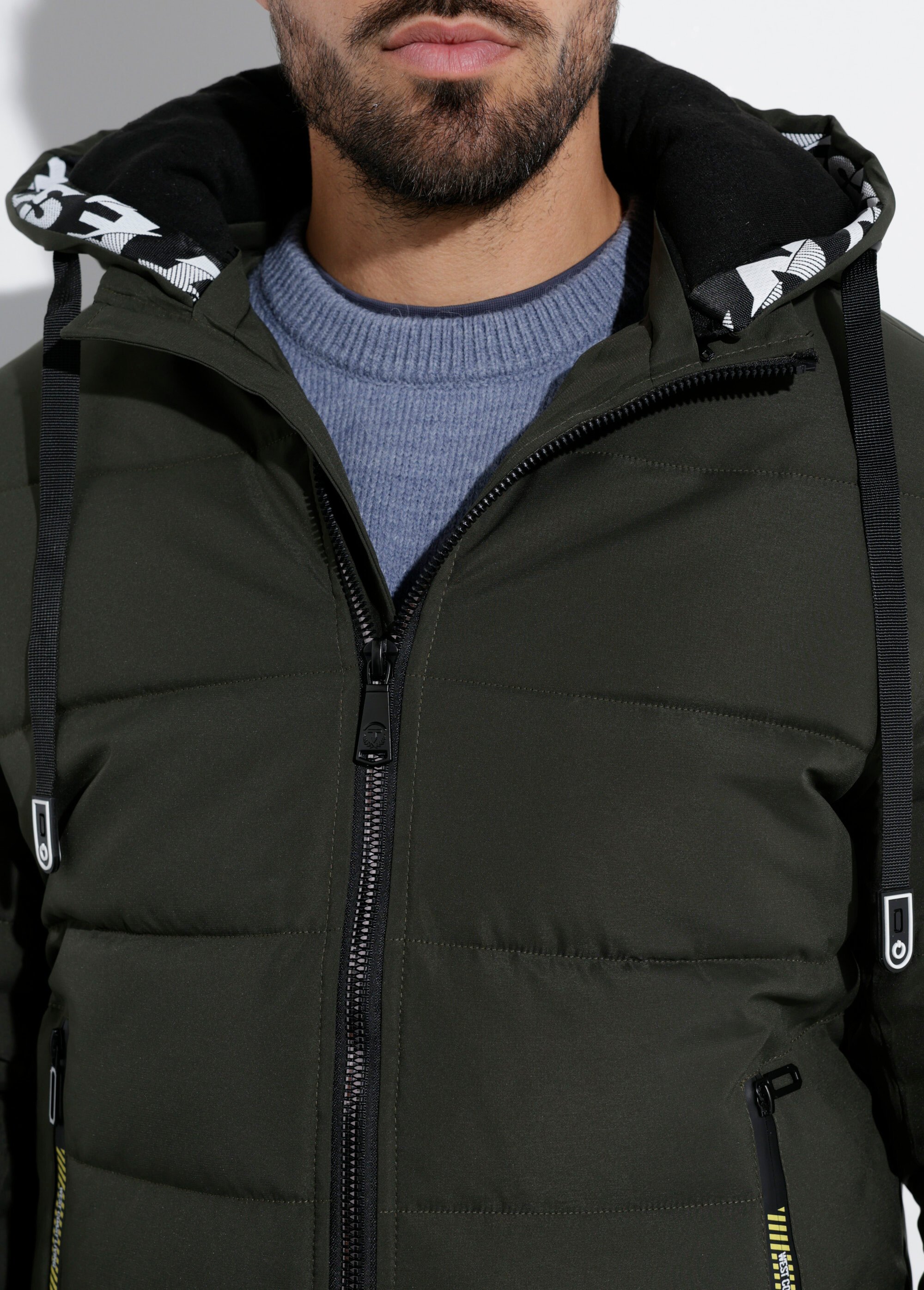 Doudoune matelassée capuche à message Homme Vert DYL8609 DE1