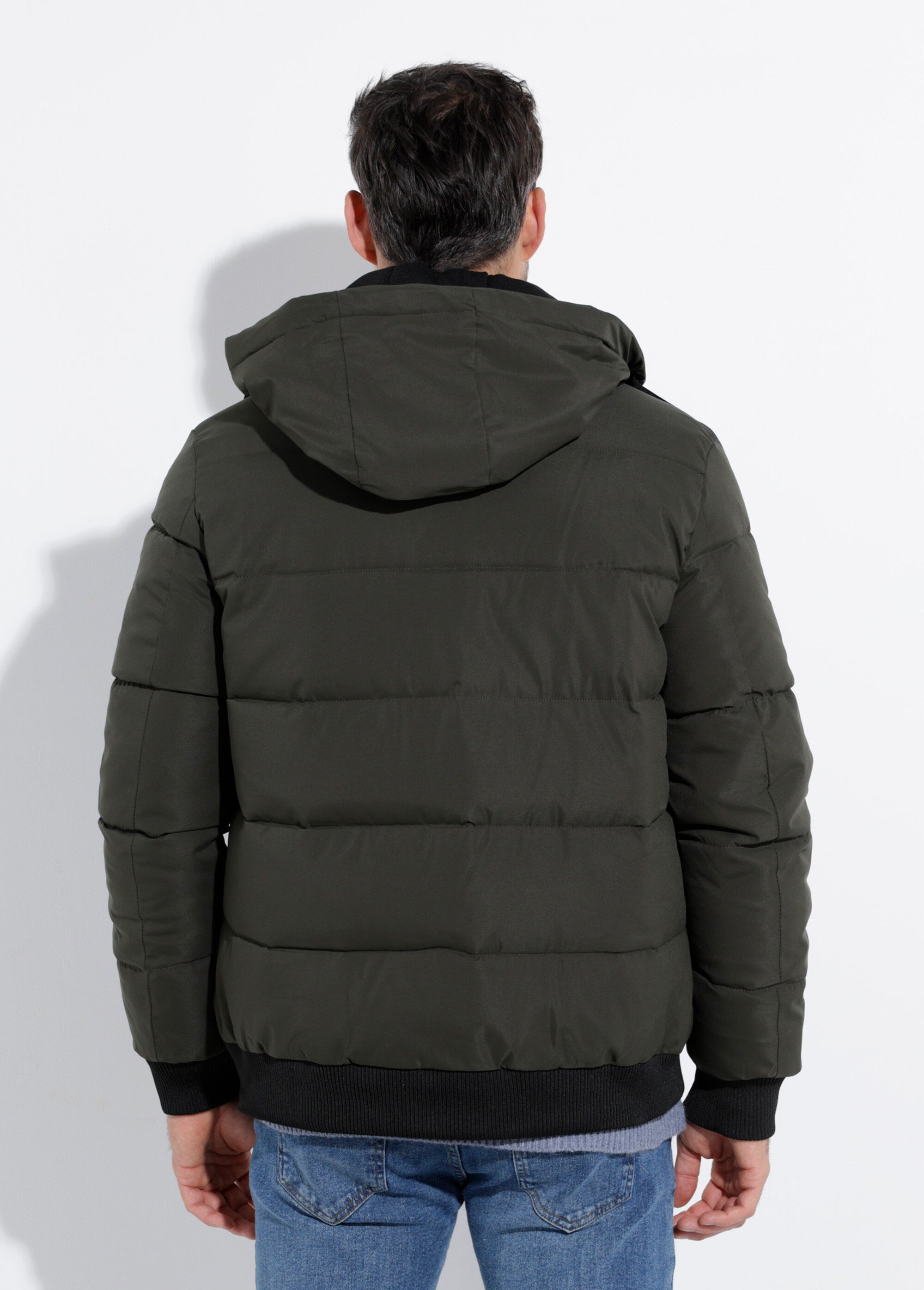 Doudoune matelassée capuche à message Homme Vert DYL8609 DO1