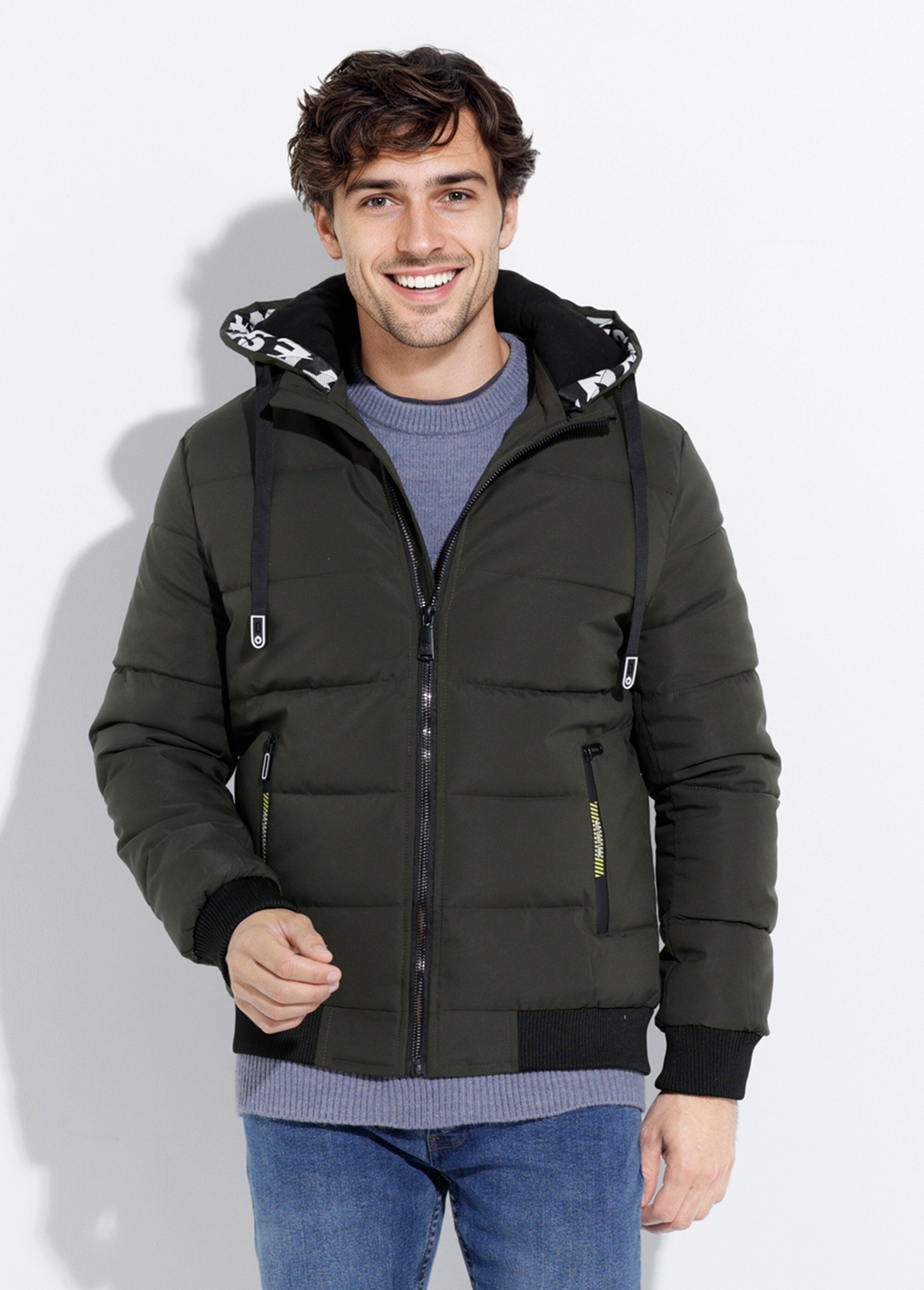 Doudoune matelassée capuche à message Homme Vert DYL8609 FA1