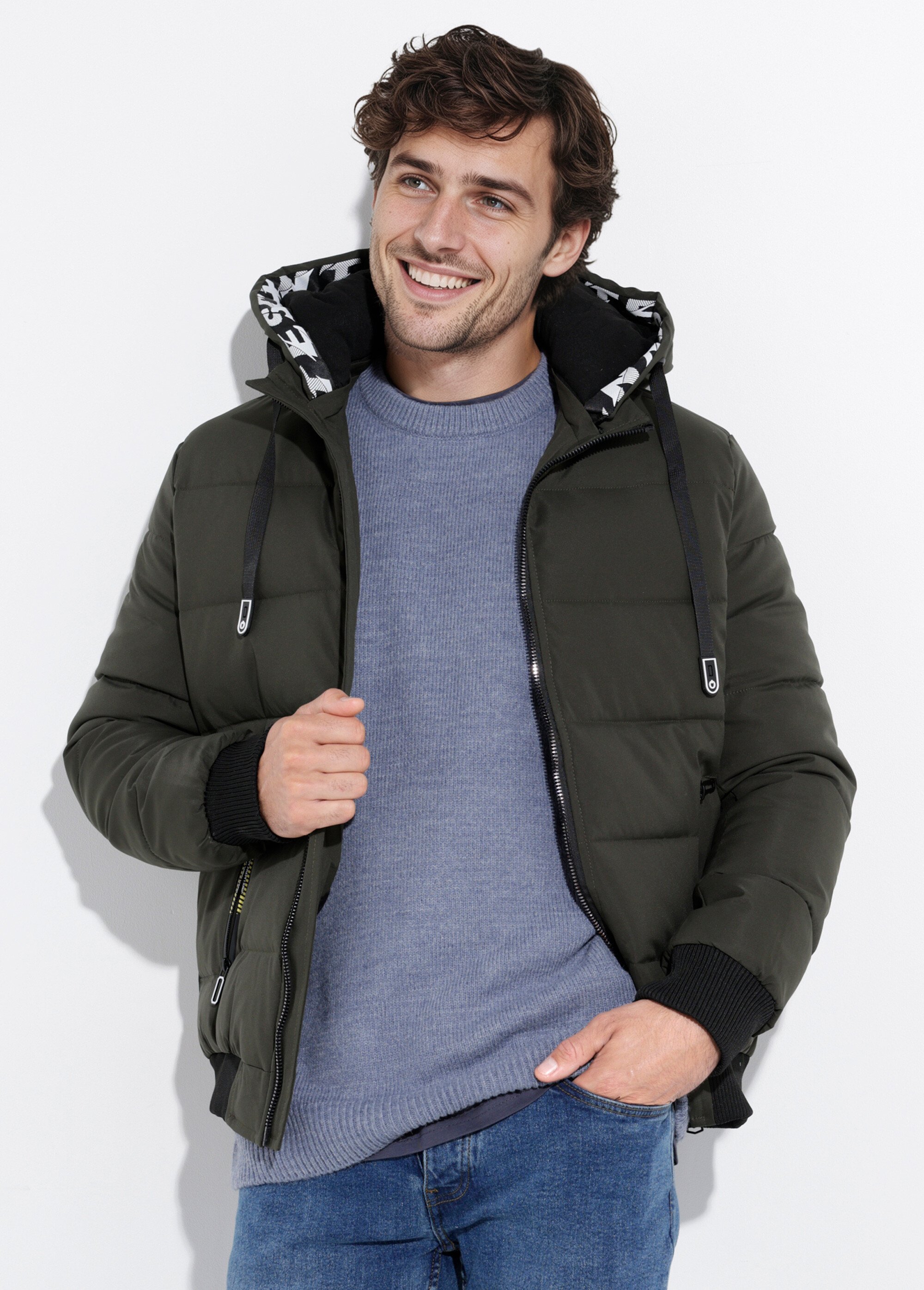 Doudoune matelassée capuche à message Homme Vert DYL8609 MV1