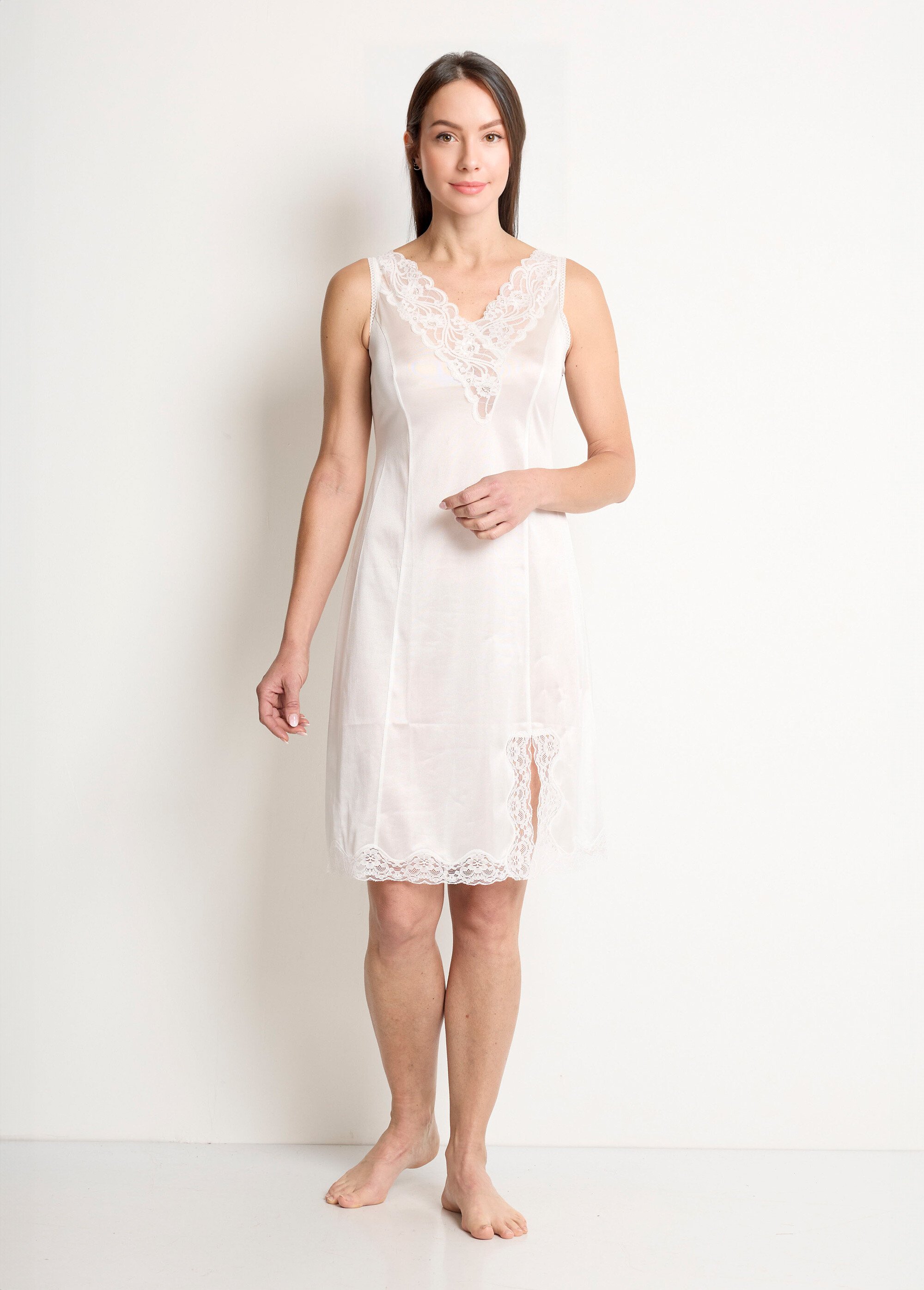 Fond de robe dentelle de Calais antistatique Femme Blanc SABORD FA1