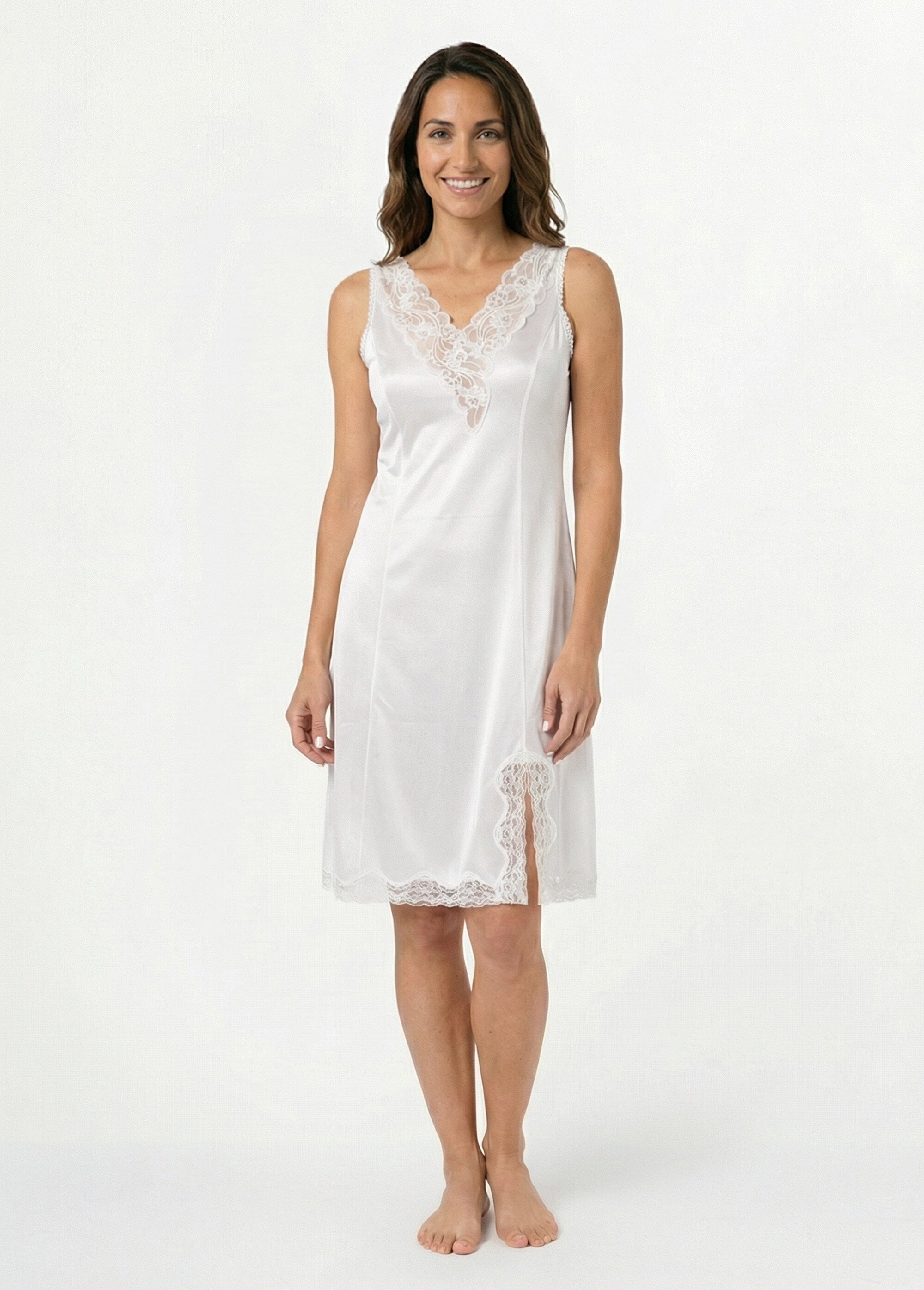 Fond de robe satiné antistatique et dentelle Femme Blanc SABORD FA1