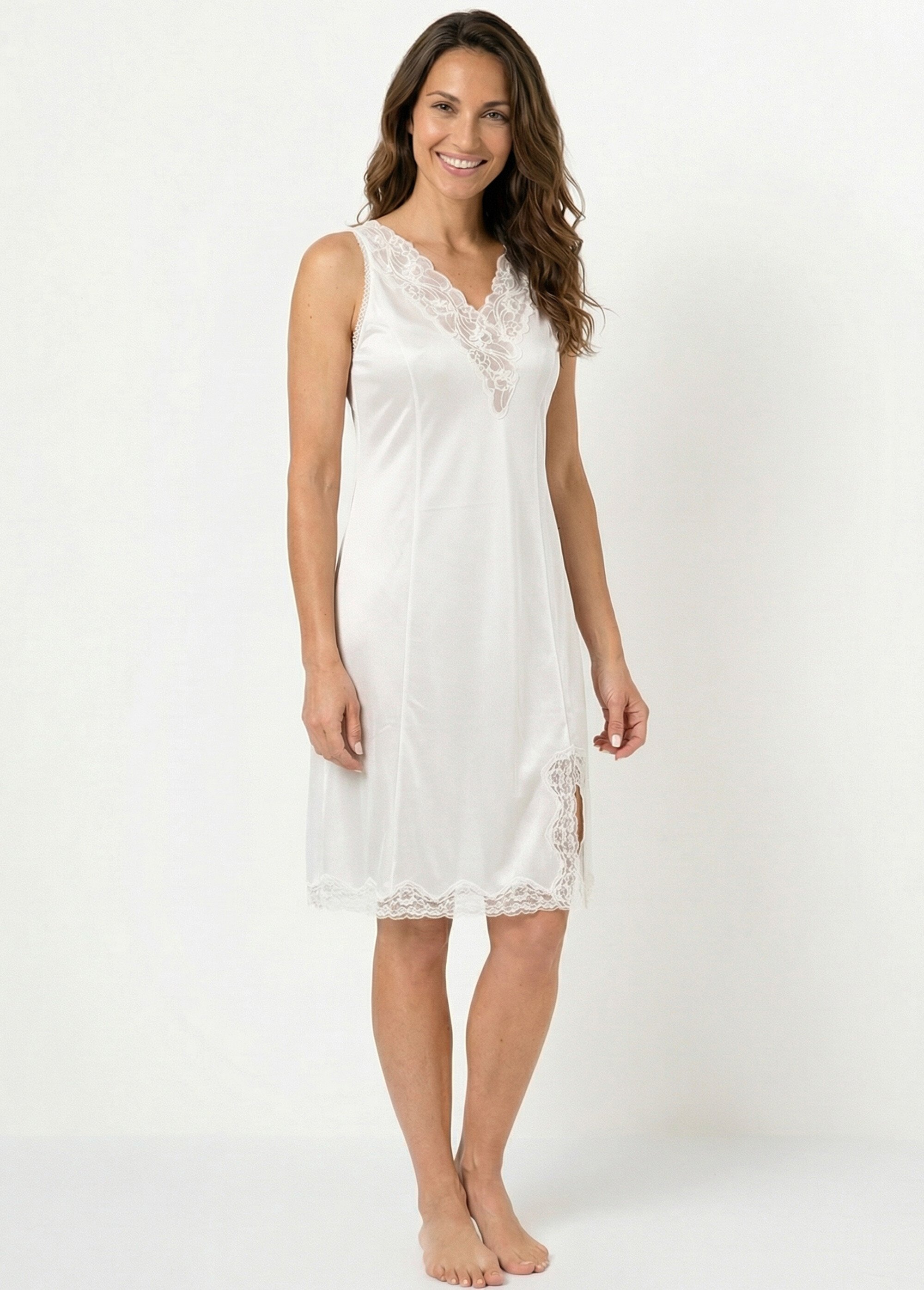 Fond de robe satiné antistatique et dentelle Femme Blanc SABORD MV1