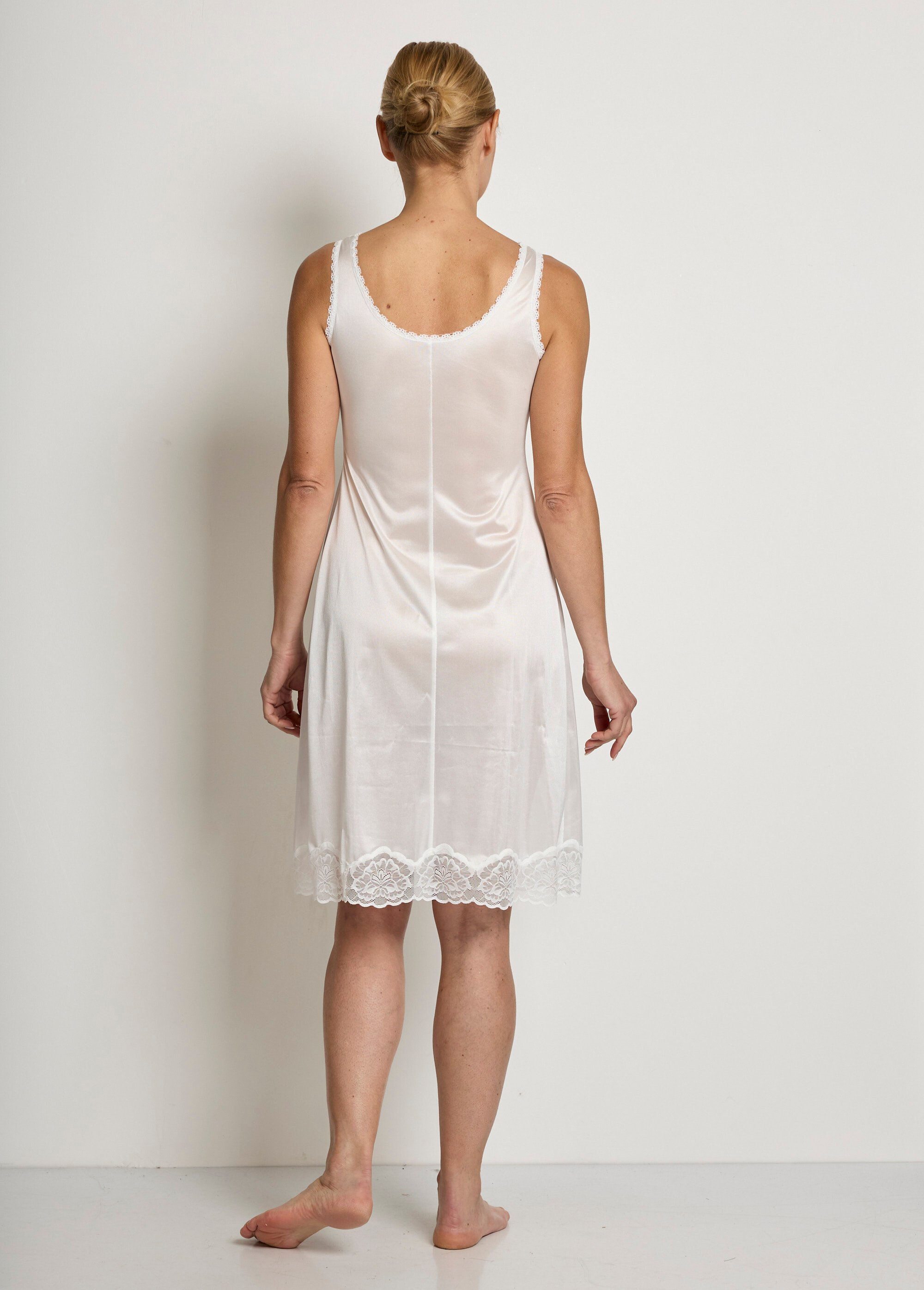 Fond de robe satiné antistatique et dentelle Femme Blanc SABIN DO1