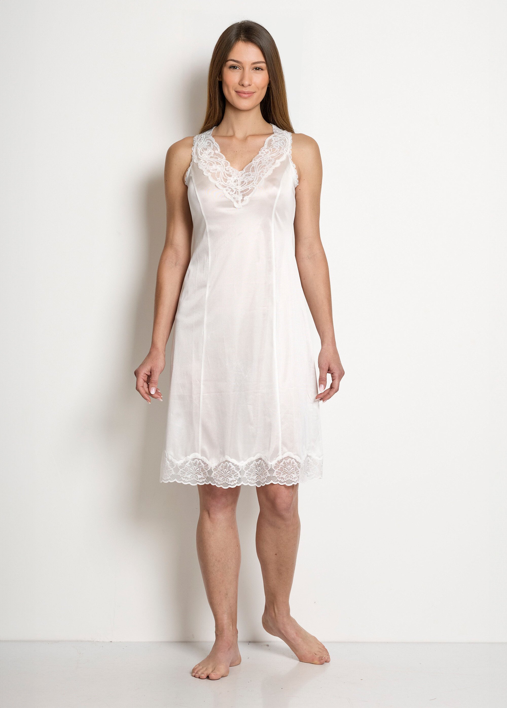 Fond de robe satiné antistatique et dentelle Femme Blanc SABIN FA1