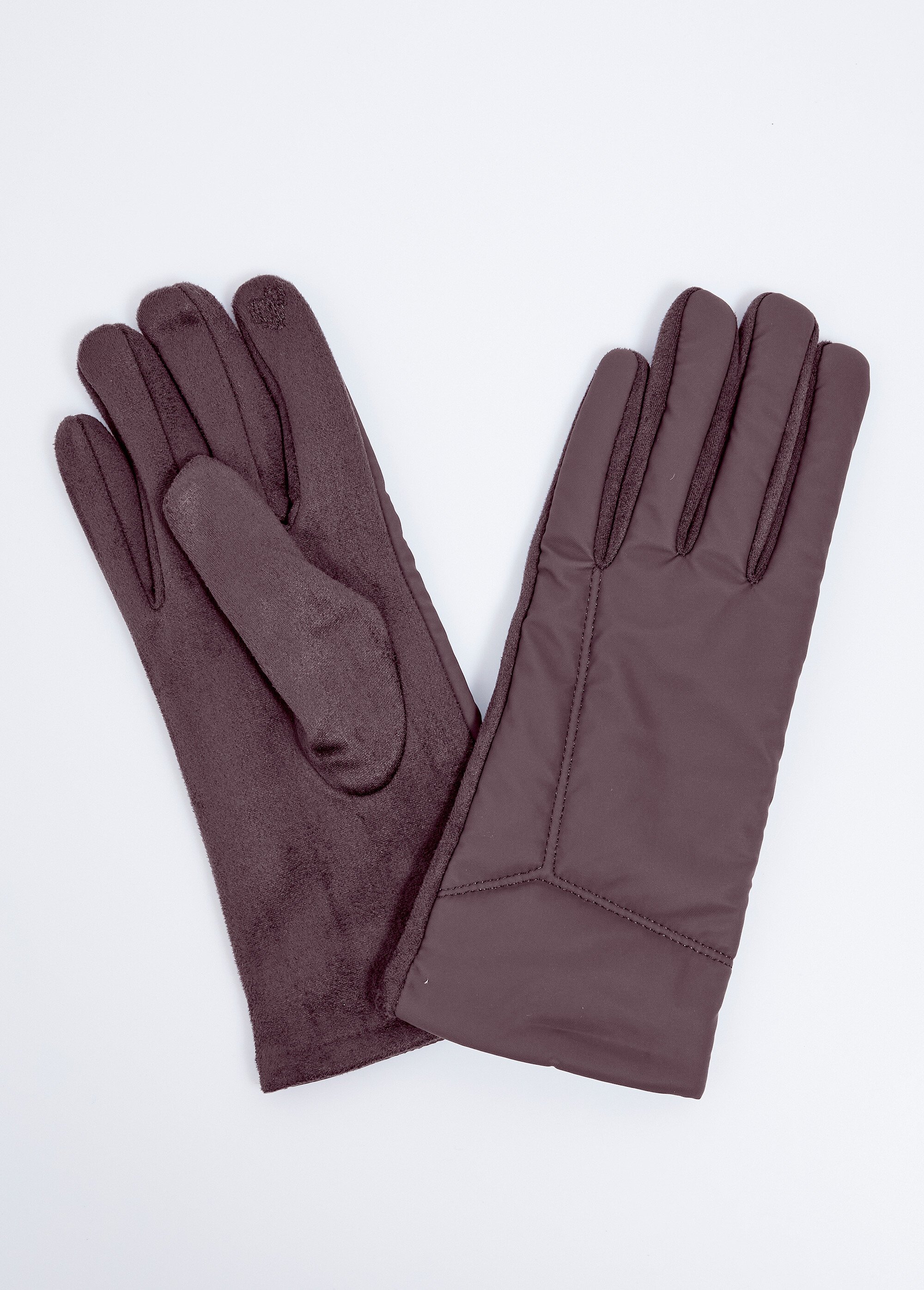 Gants tactiles bi-matière velouté et imperméable Femme Marron UBLINE FA1
