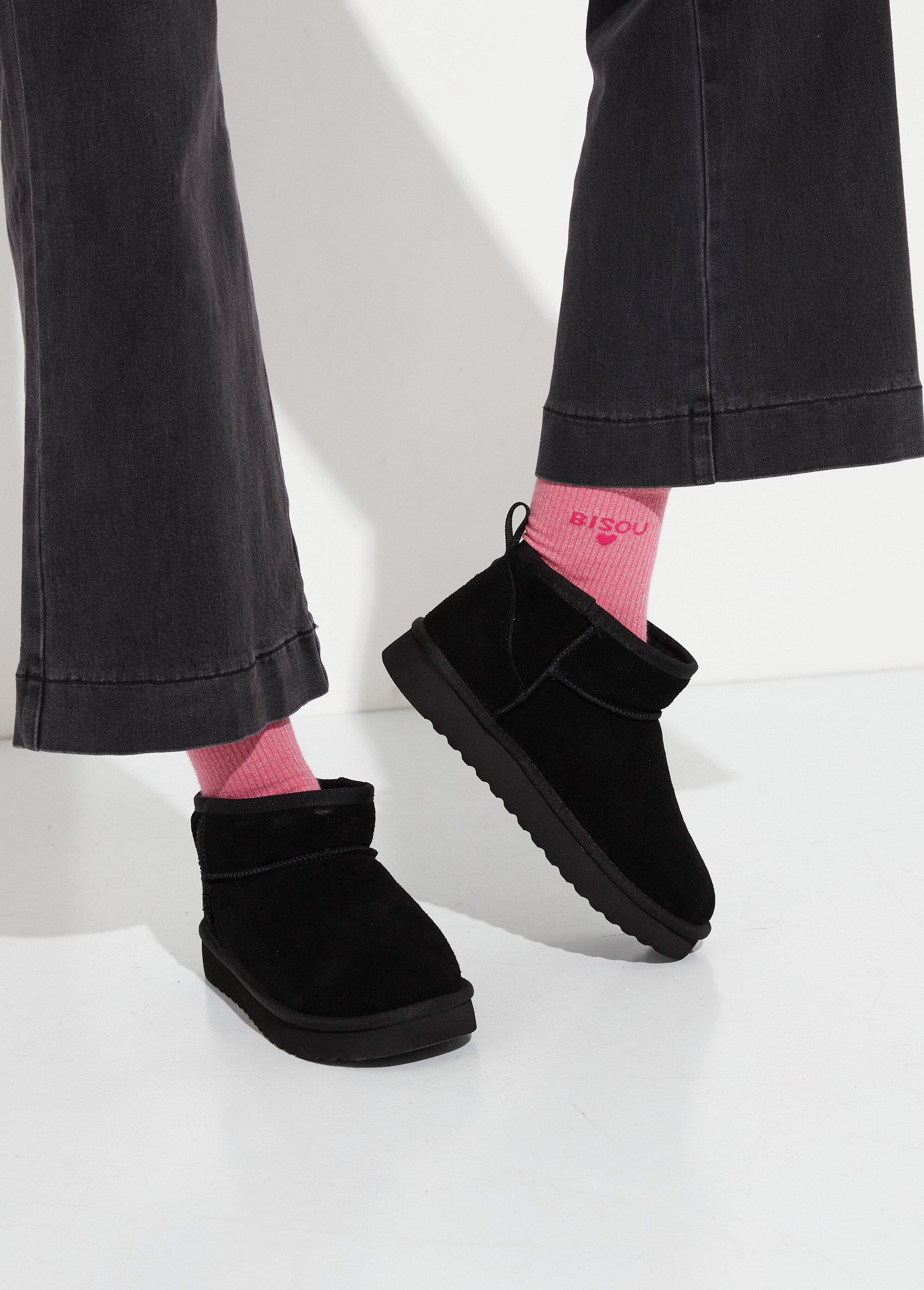 Low boots fourrées semelle compensée Femme Noir JPAL-1327 SF1