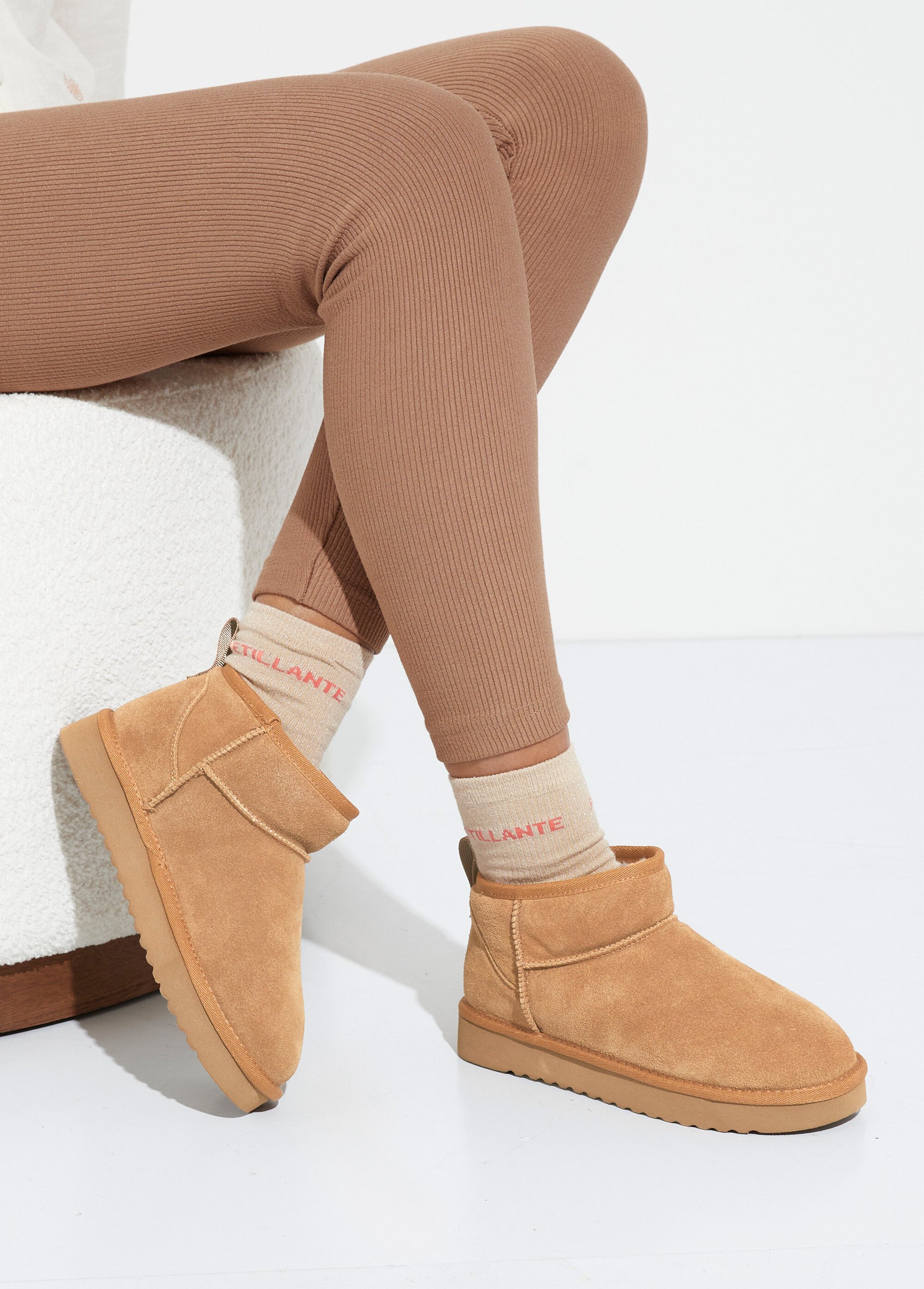 Low boots fourrées semelle compensée Femme Beige JPAL-1327 SI1
