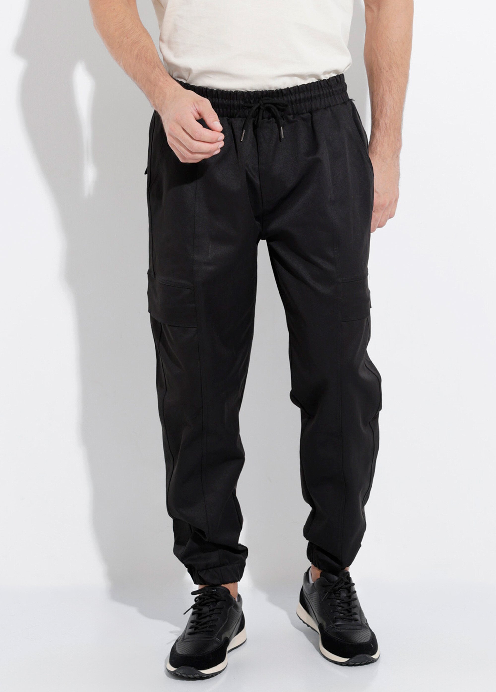 Pantalon cargo bas élastiqué, sportswear Homme Noir DYL2567 FA1
