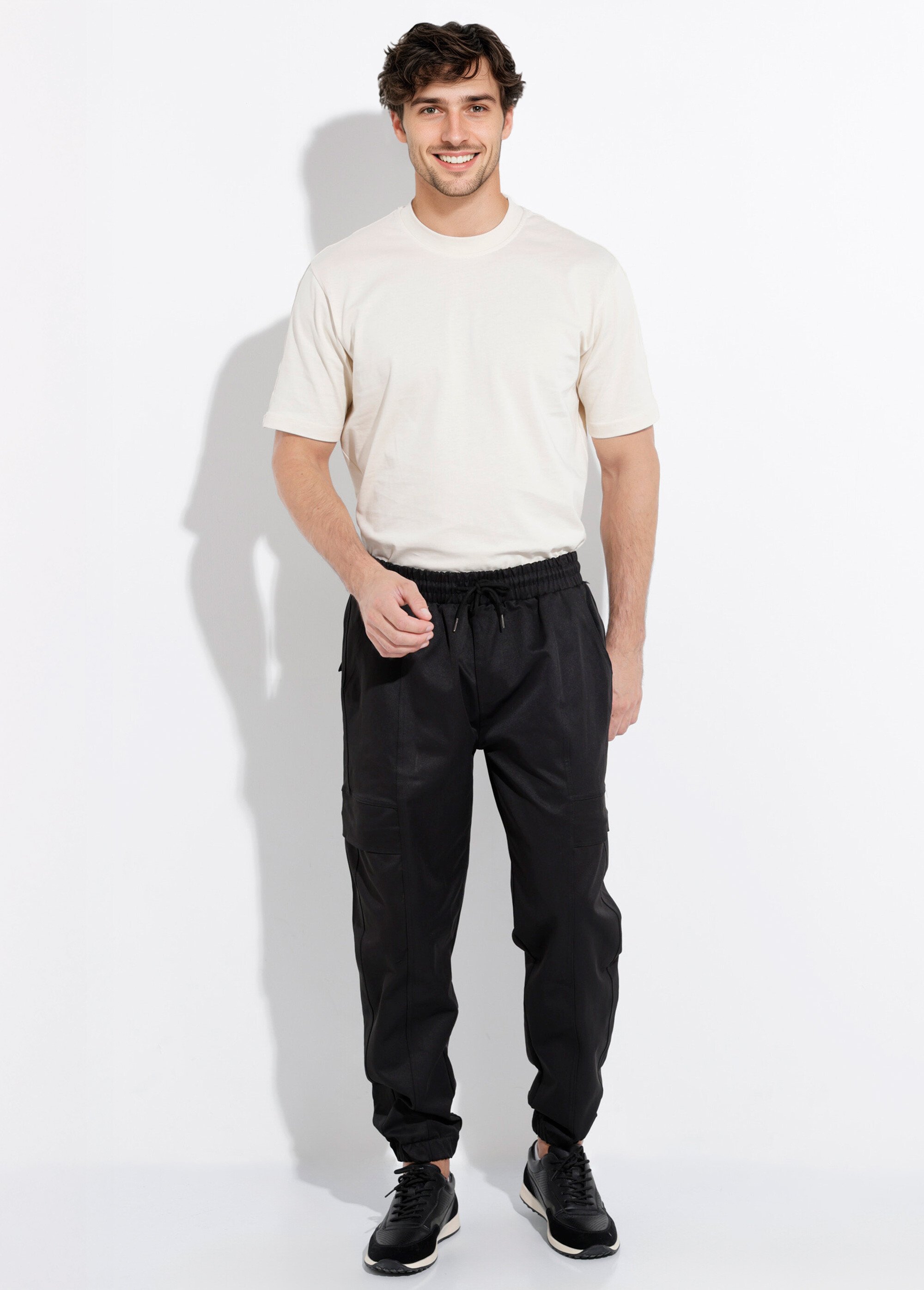 Pantalon cargo bas élastiqué, sportswear Homme Noir DYL2567 SF1