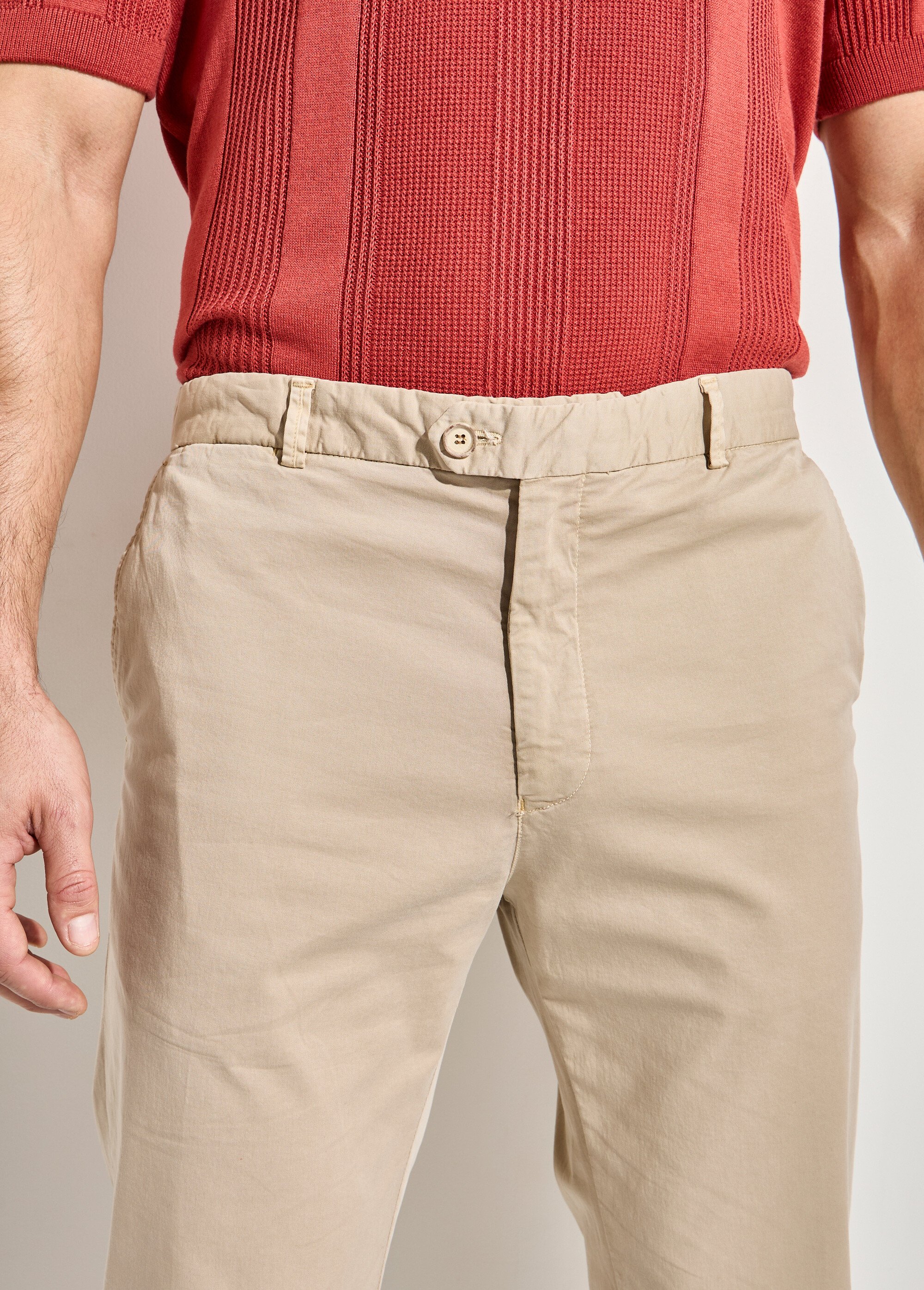 Pantalon chino droit toile coton stretch Homme Beige FLAMME DE1