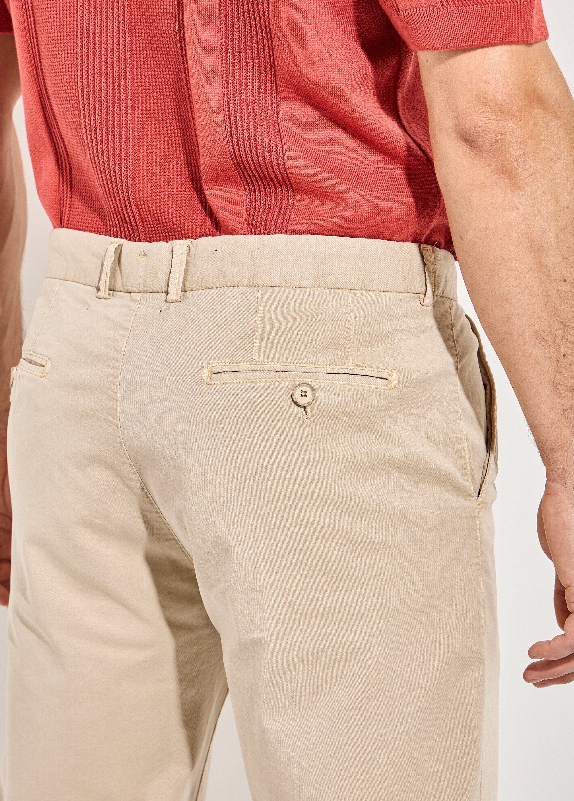 Pantalon chino droit toile coton stretch Homme Beige FLAMME DE2