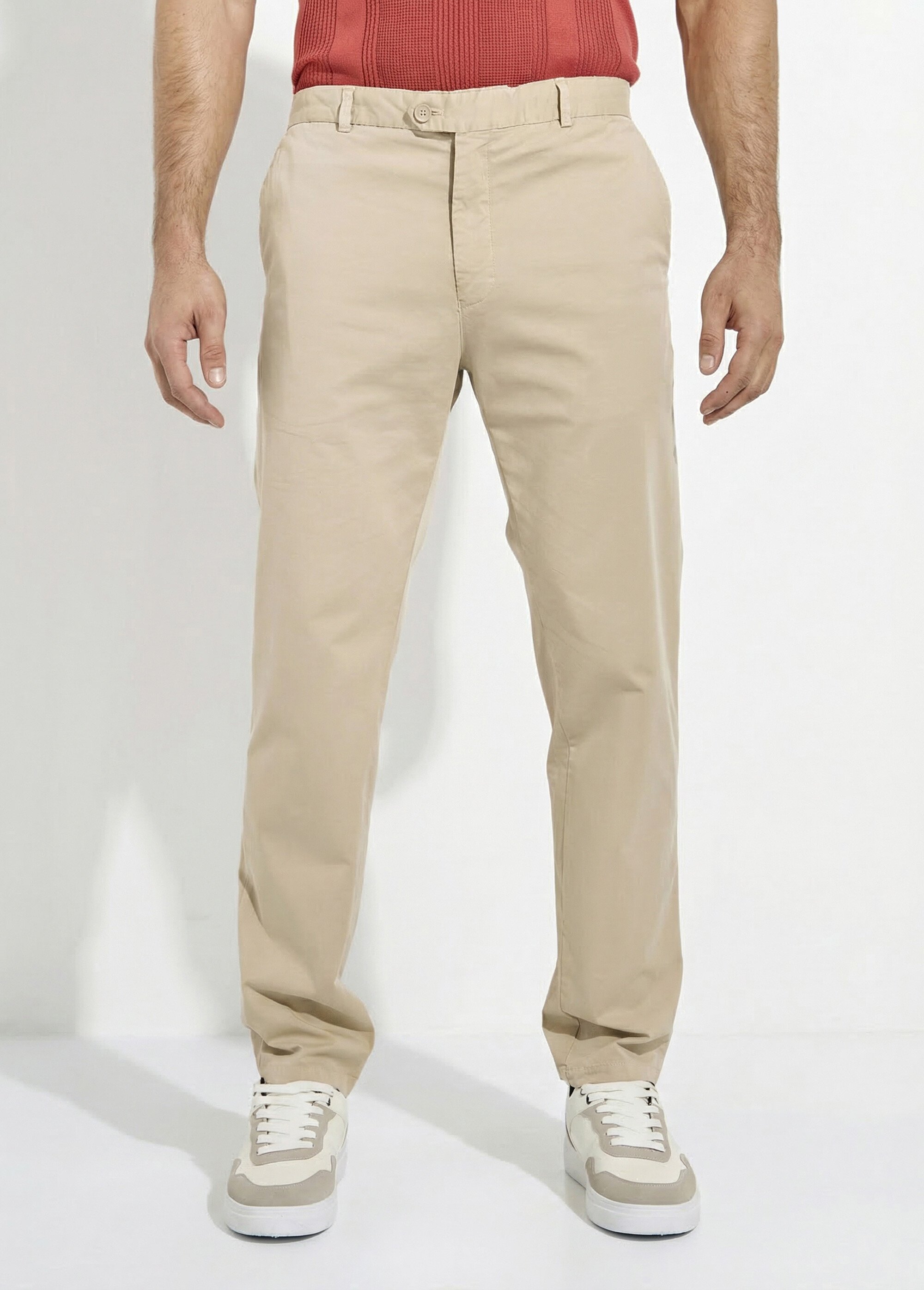 Pantalon chino droit toile coton stretch Homme Beige FLAMME FA1