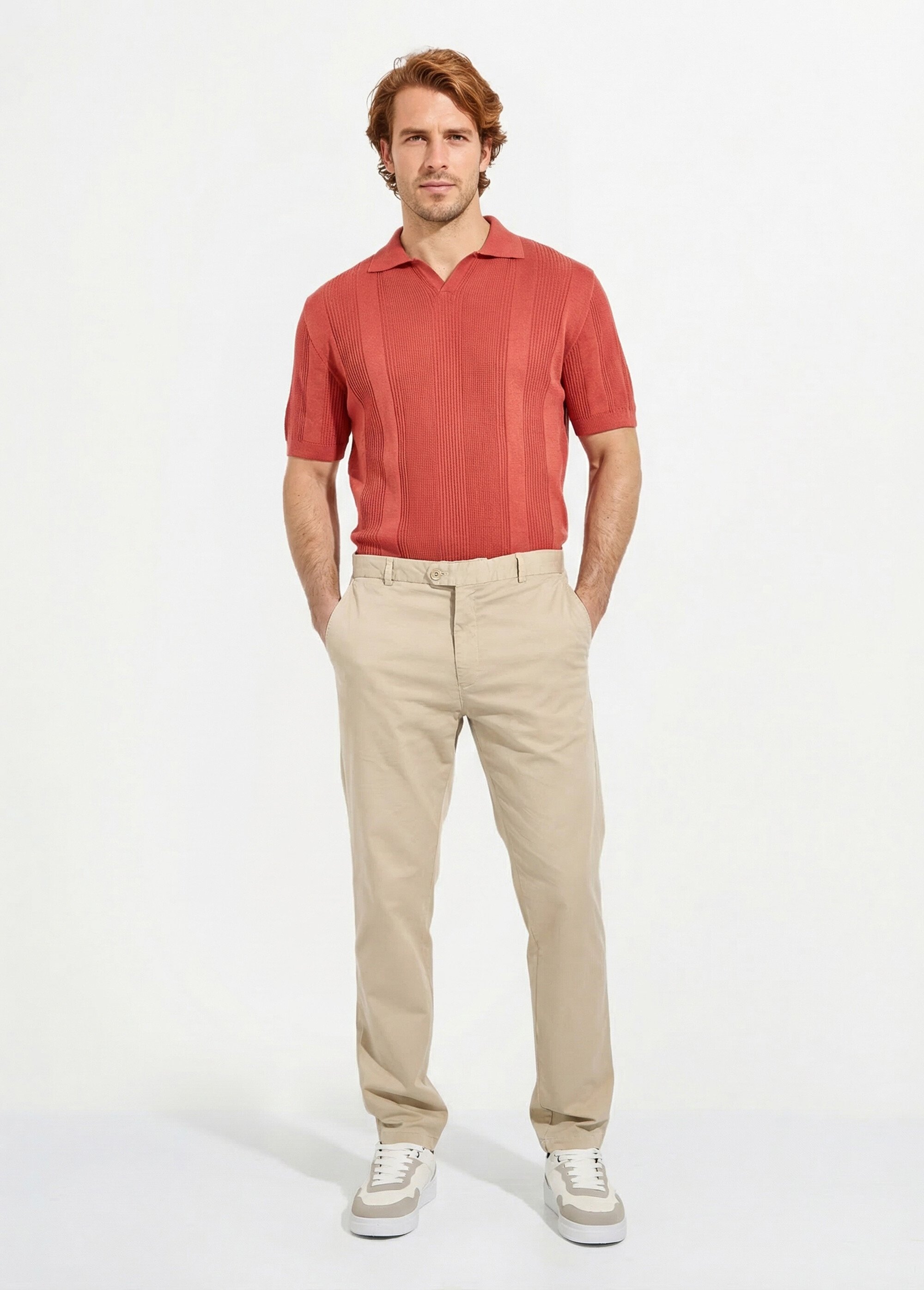 Pantalon chino droit toile coton stretch Homme Beige FLAMME SF1