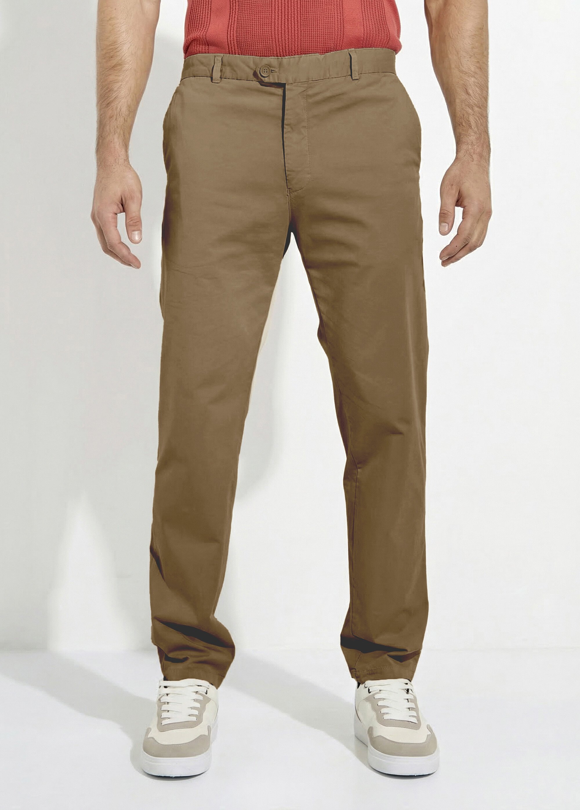 Pantalon chino droit toile coton stretch Homme Marron FLAMME FA1