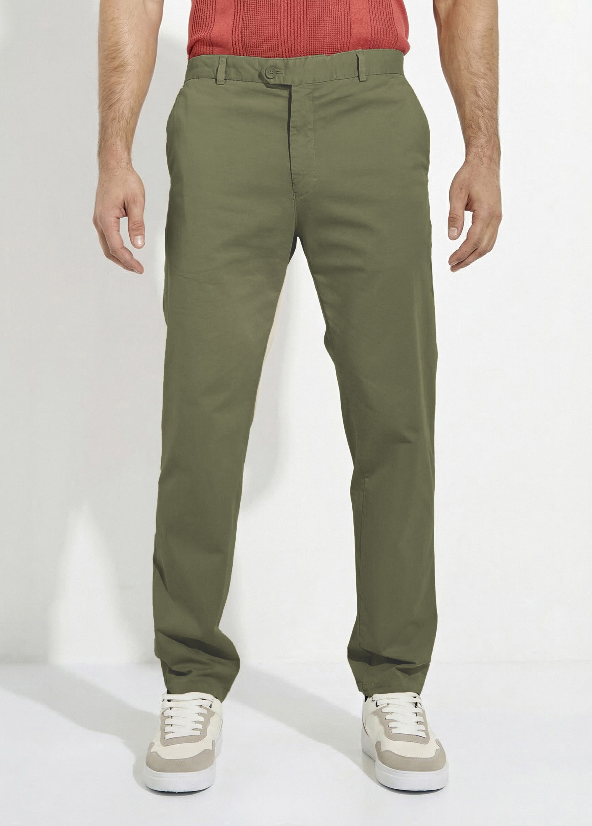 Pantalon chino droit toile coton stretch Homme Vert FLAMME FA1