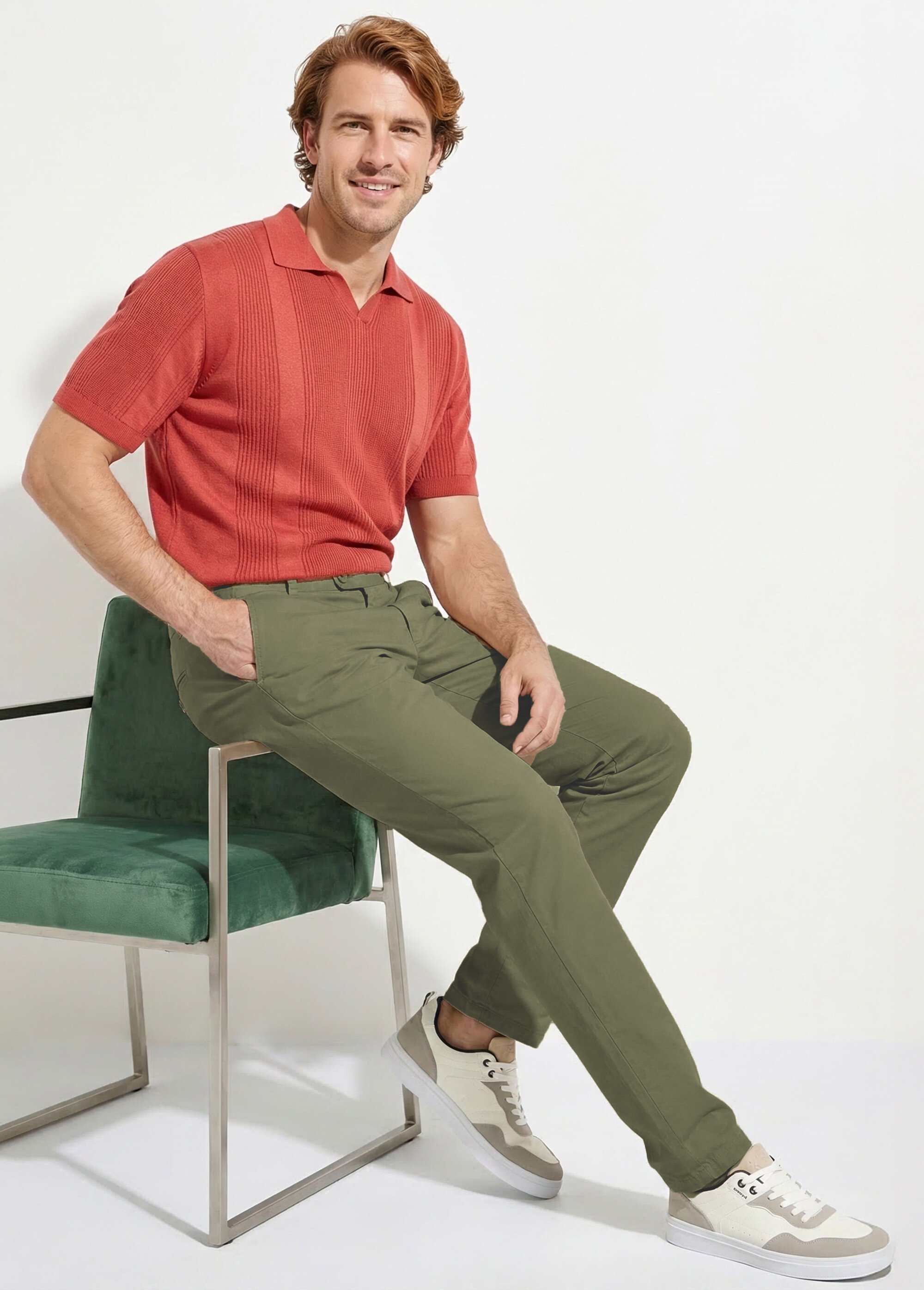 Pantalon chino droit toile coton stretch