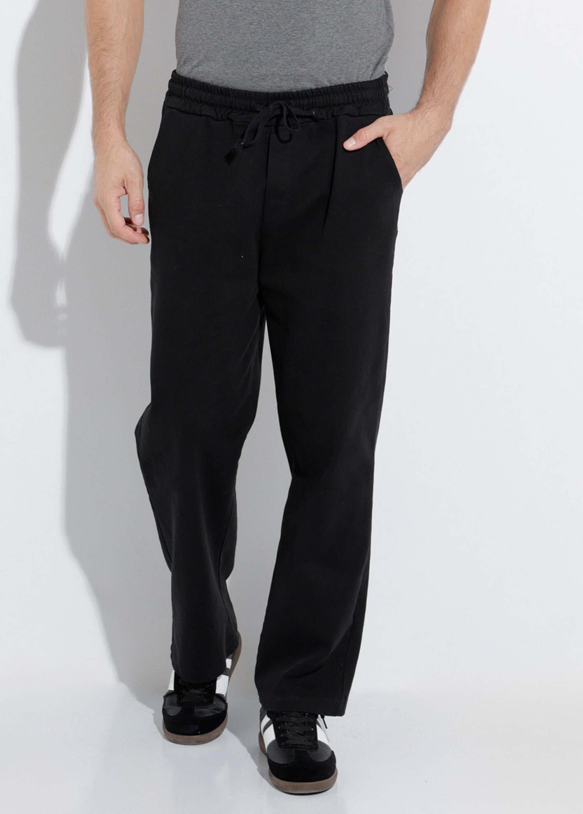 Pantalon élastiqué confort style casual Homme Noir DYL947 FA1