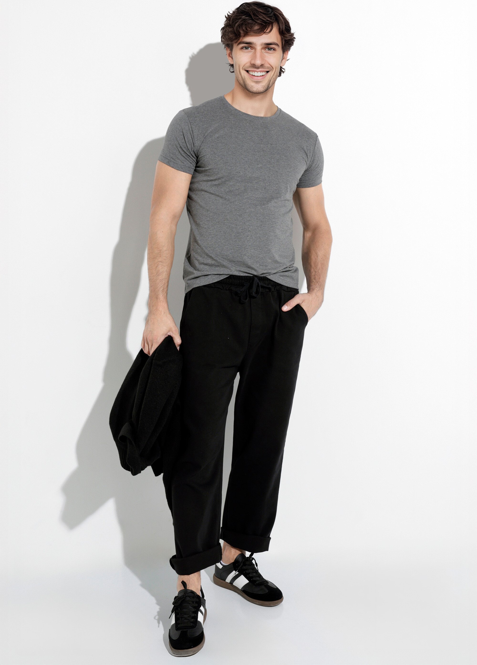 Pantalon élastiqué confort style casual Homme Noir DYL947 MV1