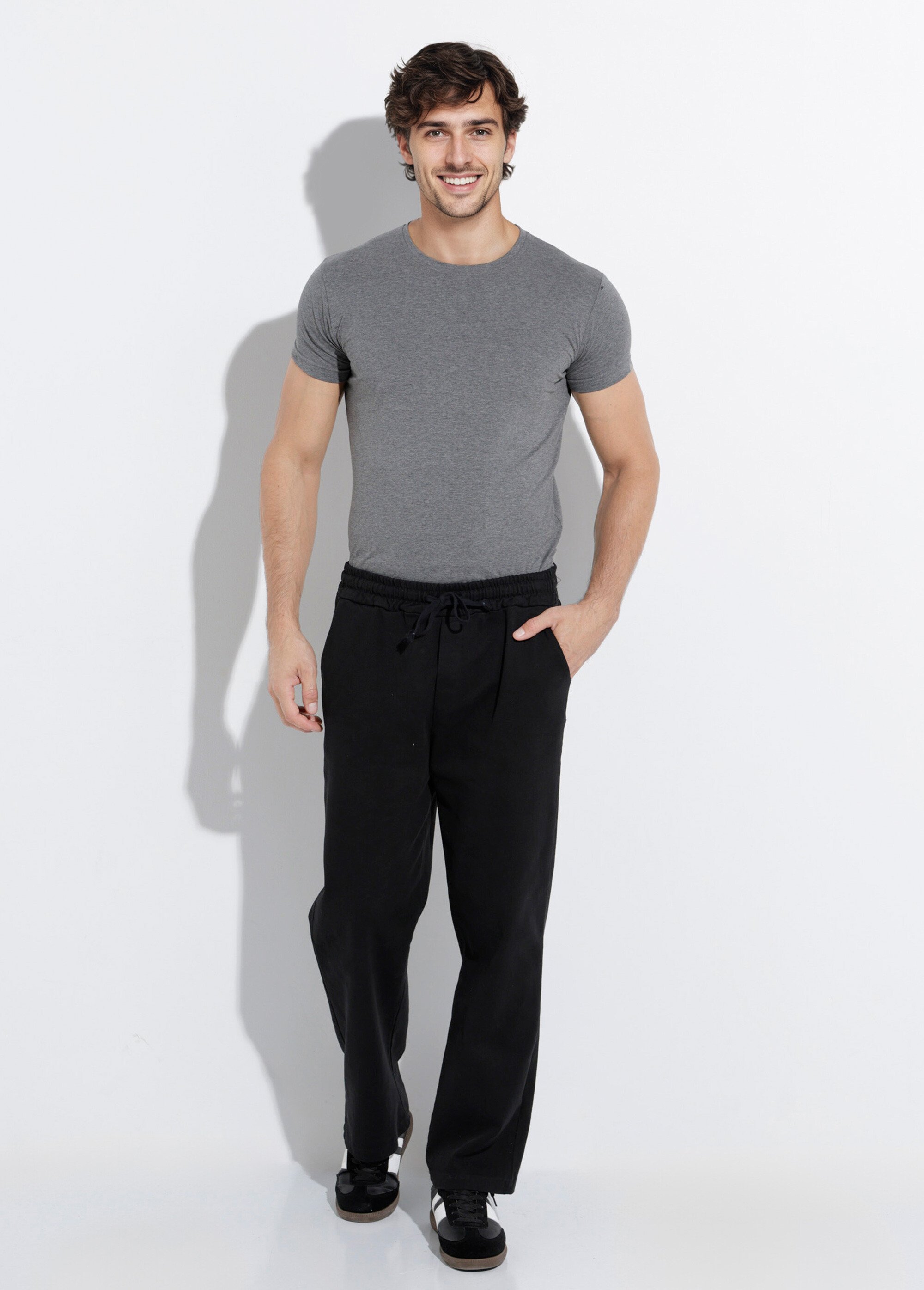 Pantalon élastiqué confort style casual Homme Noir DYL947 SF1
