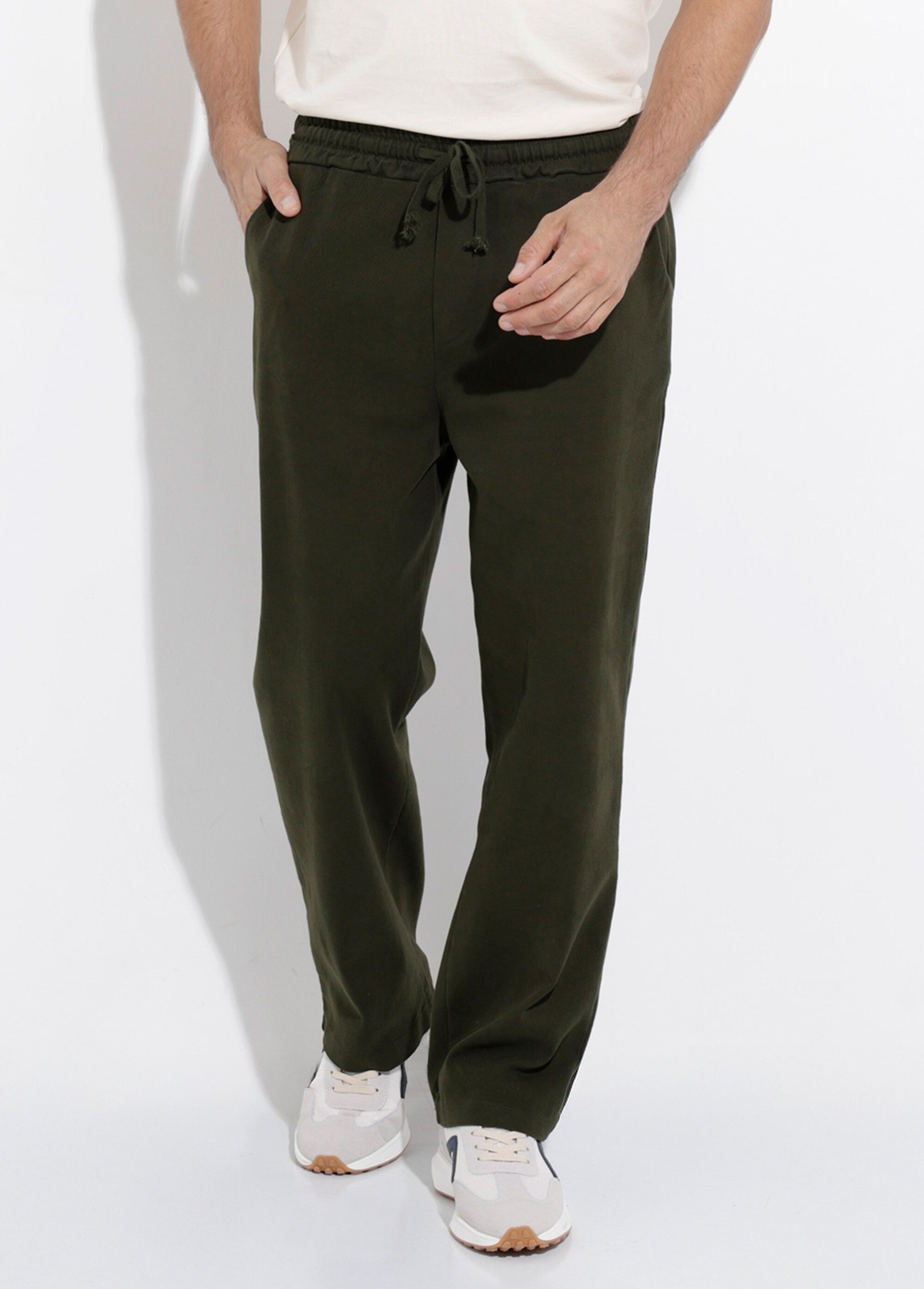 Pantalon élastiqué confort style casual Homme Vert DYL947 FA1