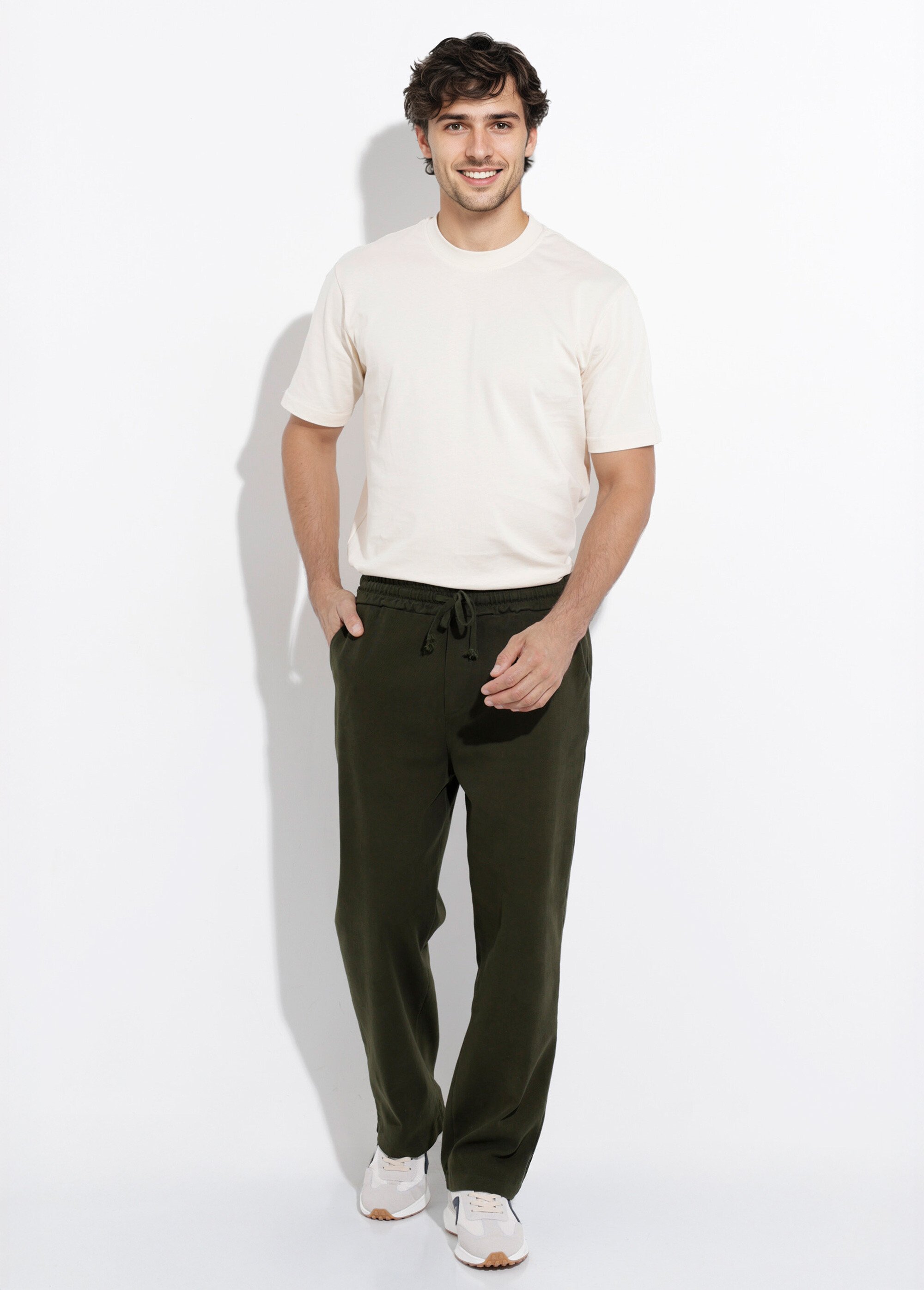 Pantalon élastiqué confort style casual Homme Vert DYL947 SF1
