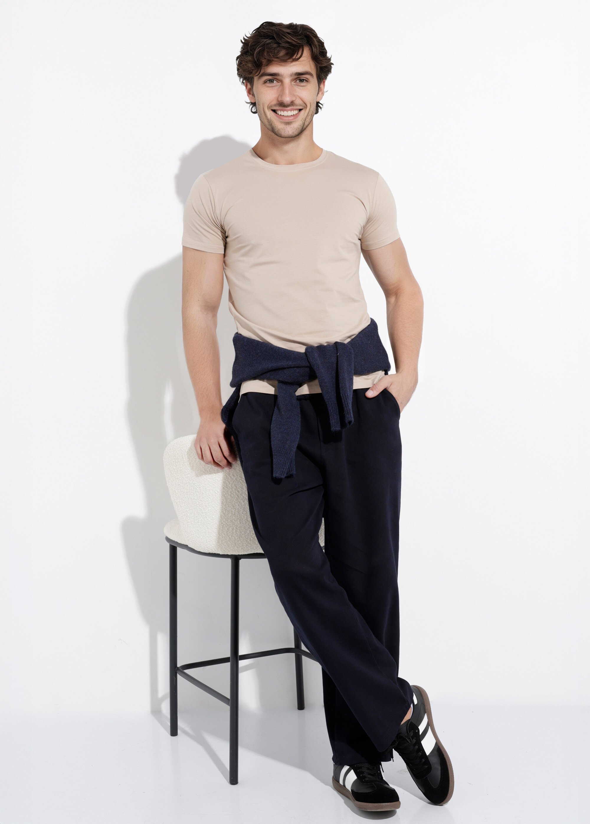 Pantalon élastiqué confort style casual Homme Bleu DYL947 MV1