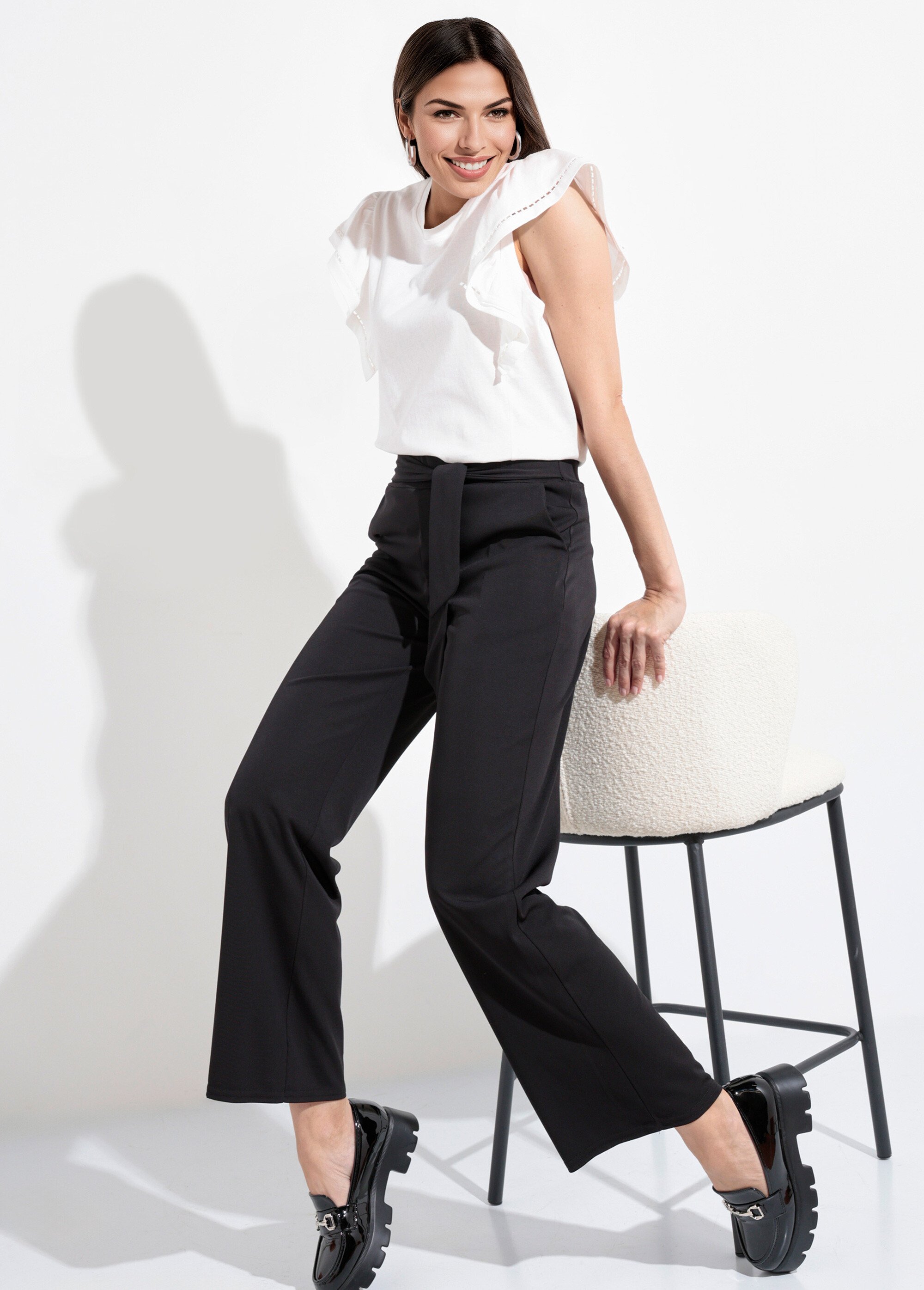 Pantalon fluide extensible à ceinturer Femme Noir FI-CELINE MV1