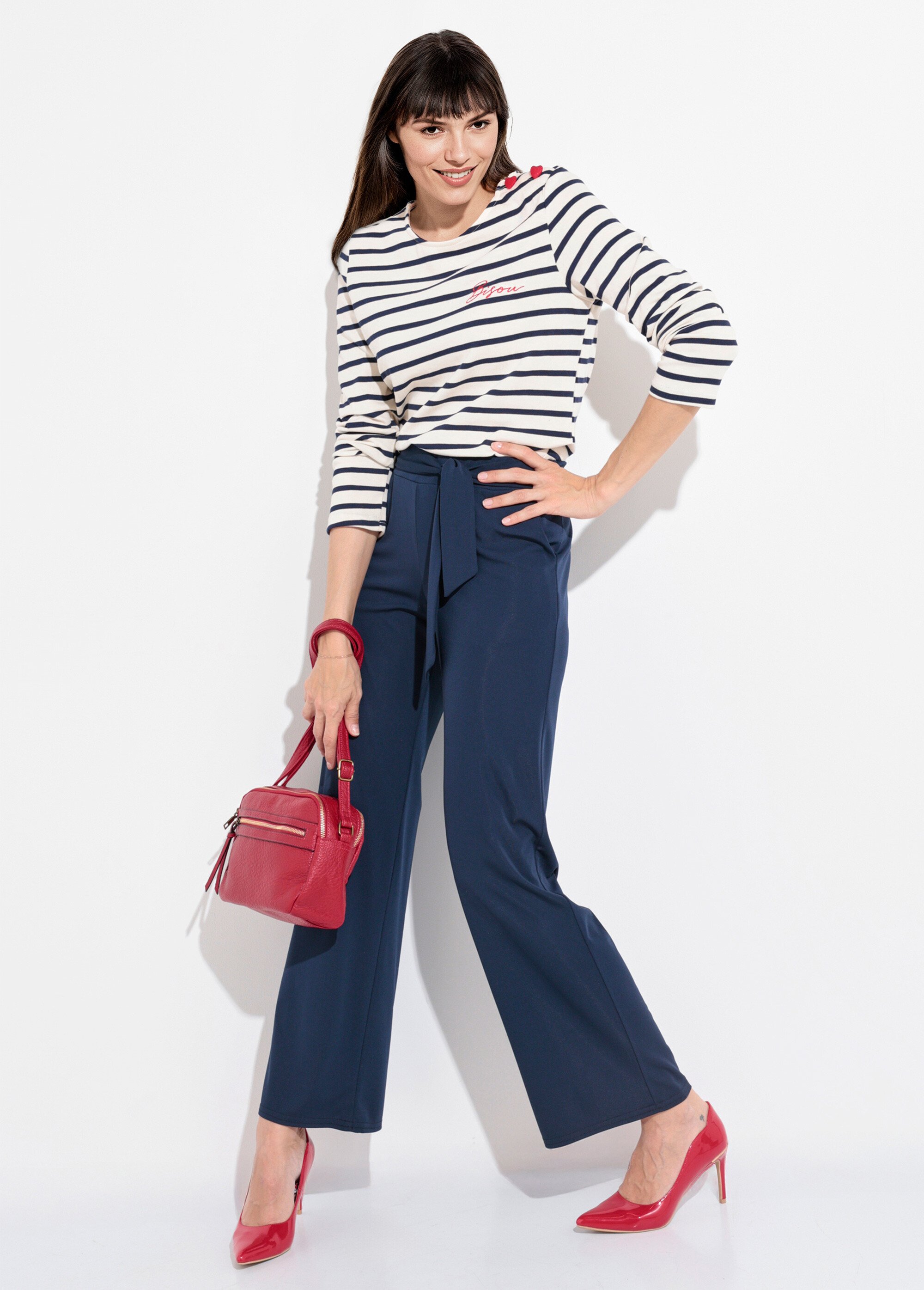 Pantalon fluide extensible à ceinturer Femme Bleu FI-CELINE MV1