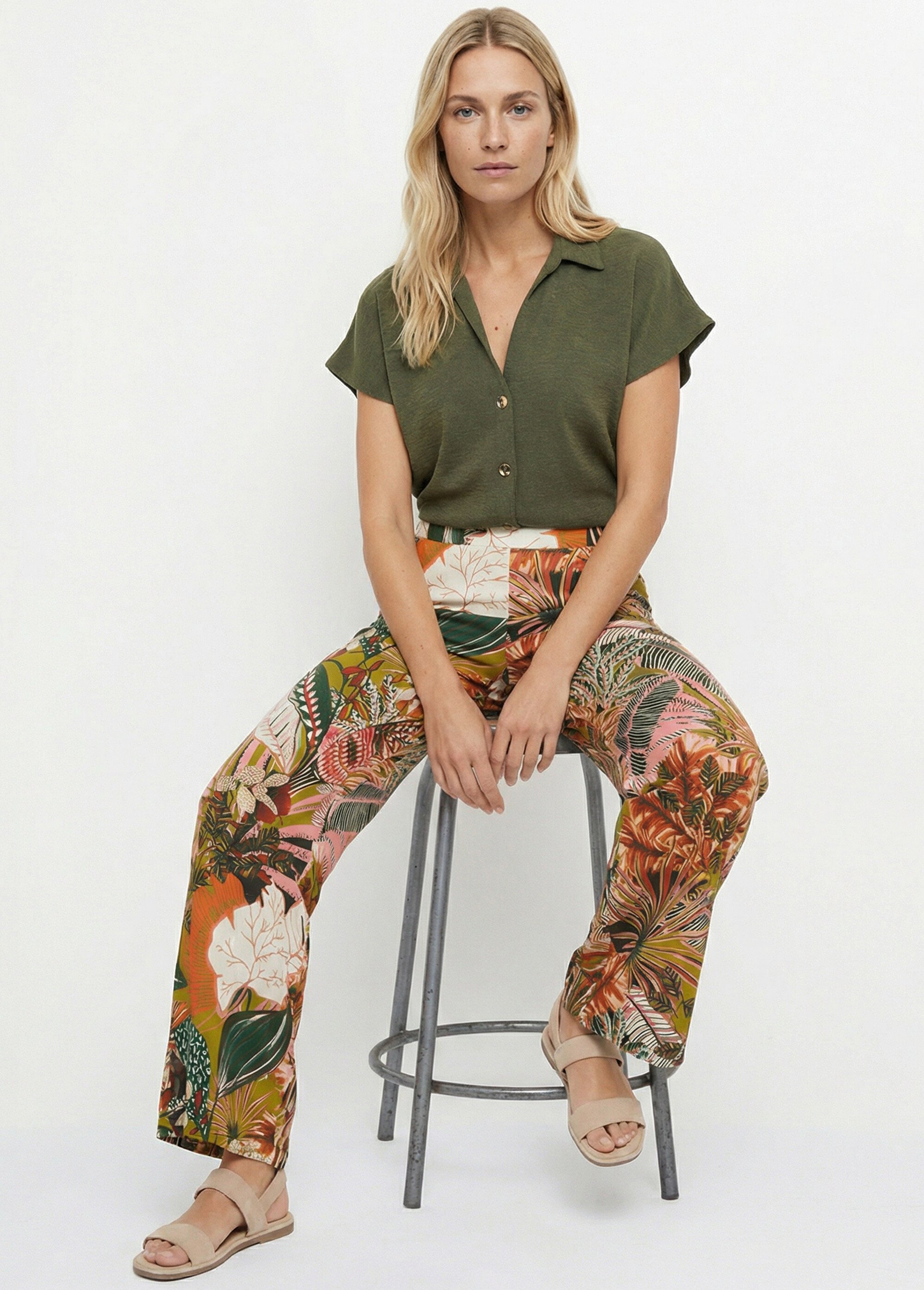 Pantalon large, imprimé jungle