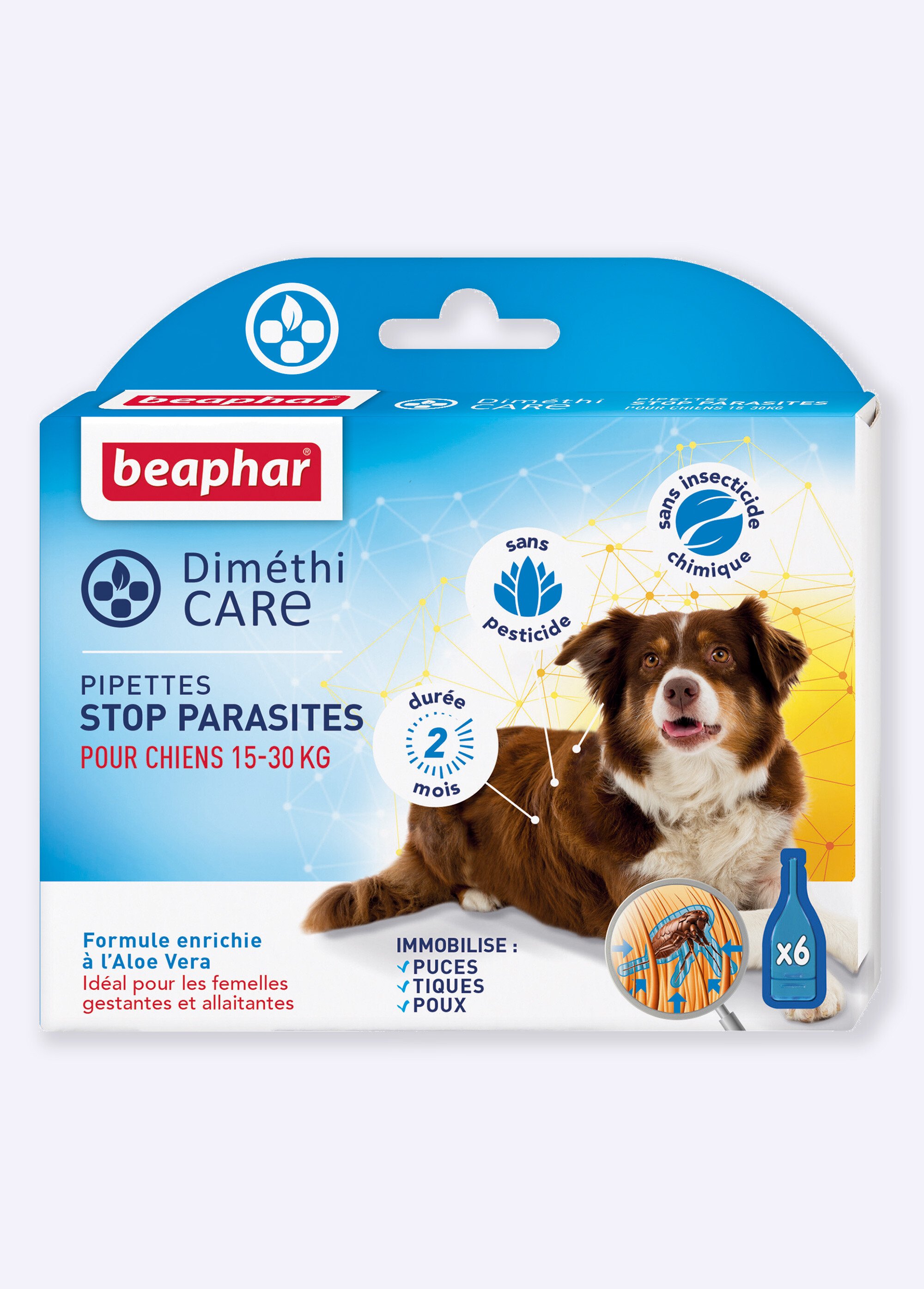 Pipettes anti parasites x6, chien 15-30kg