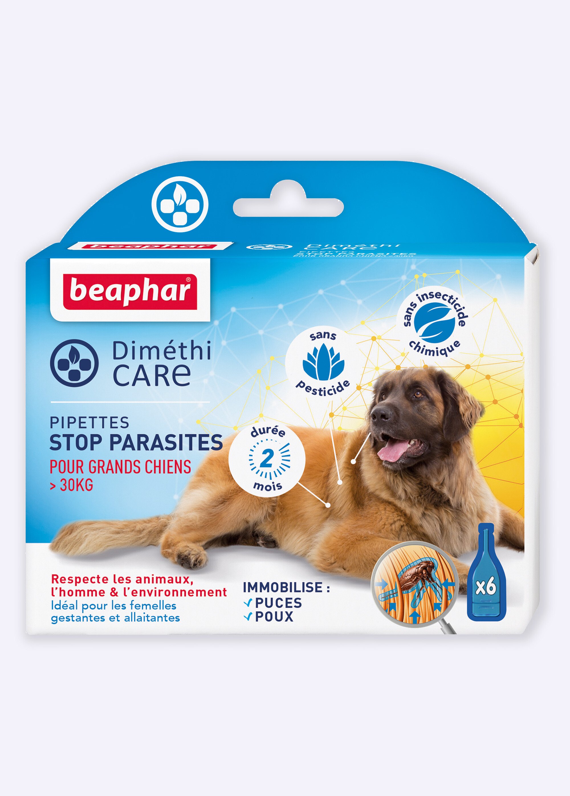 Pipettes anti parasites x6, chien >30kg