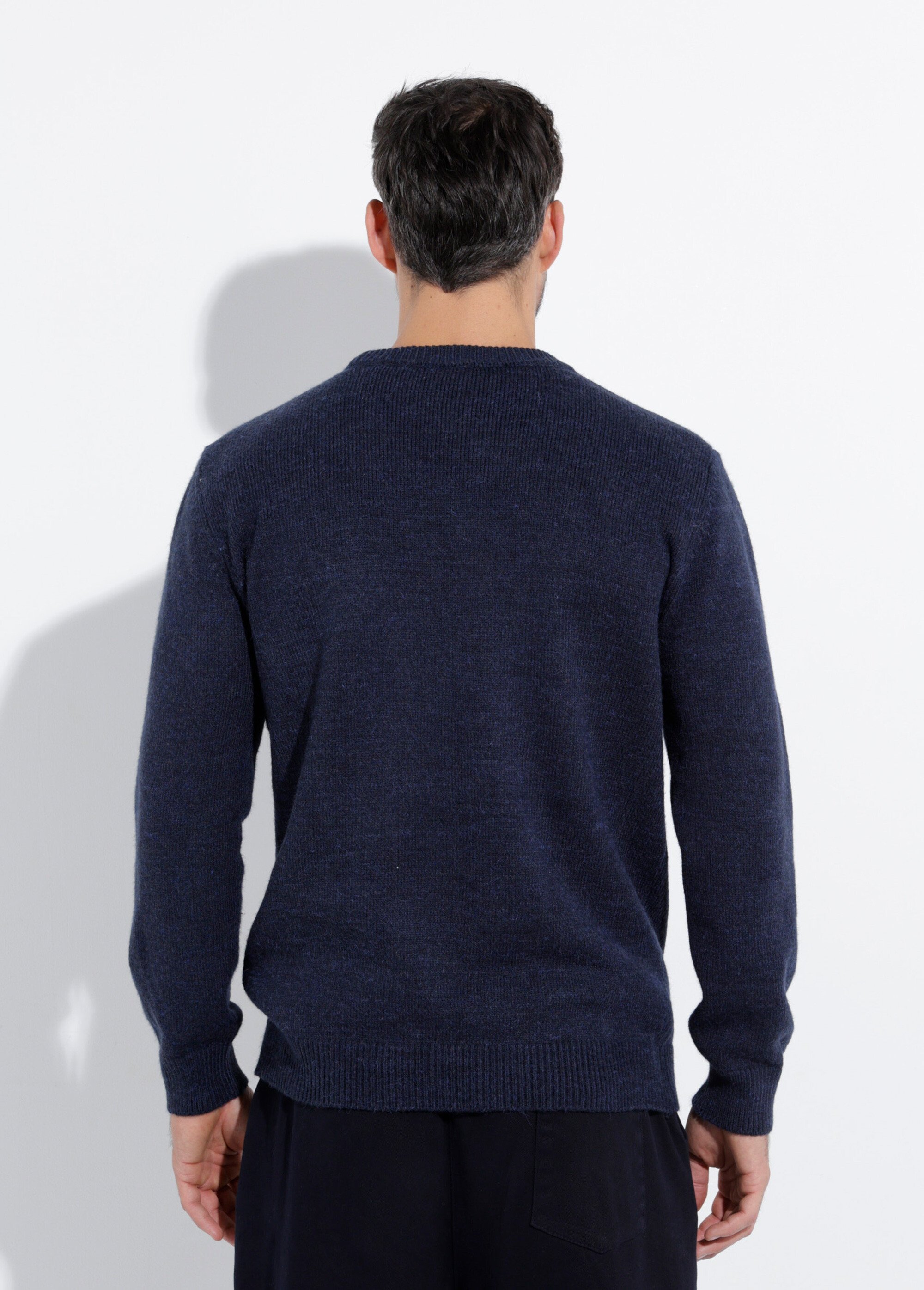 Pull chaud maille laine et col rond Homme Bleu STI23001 DO1