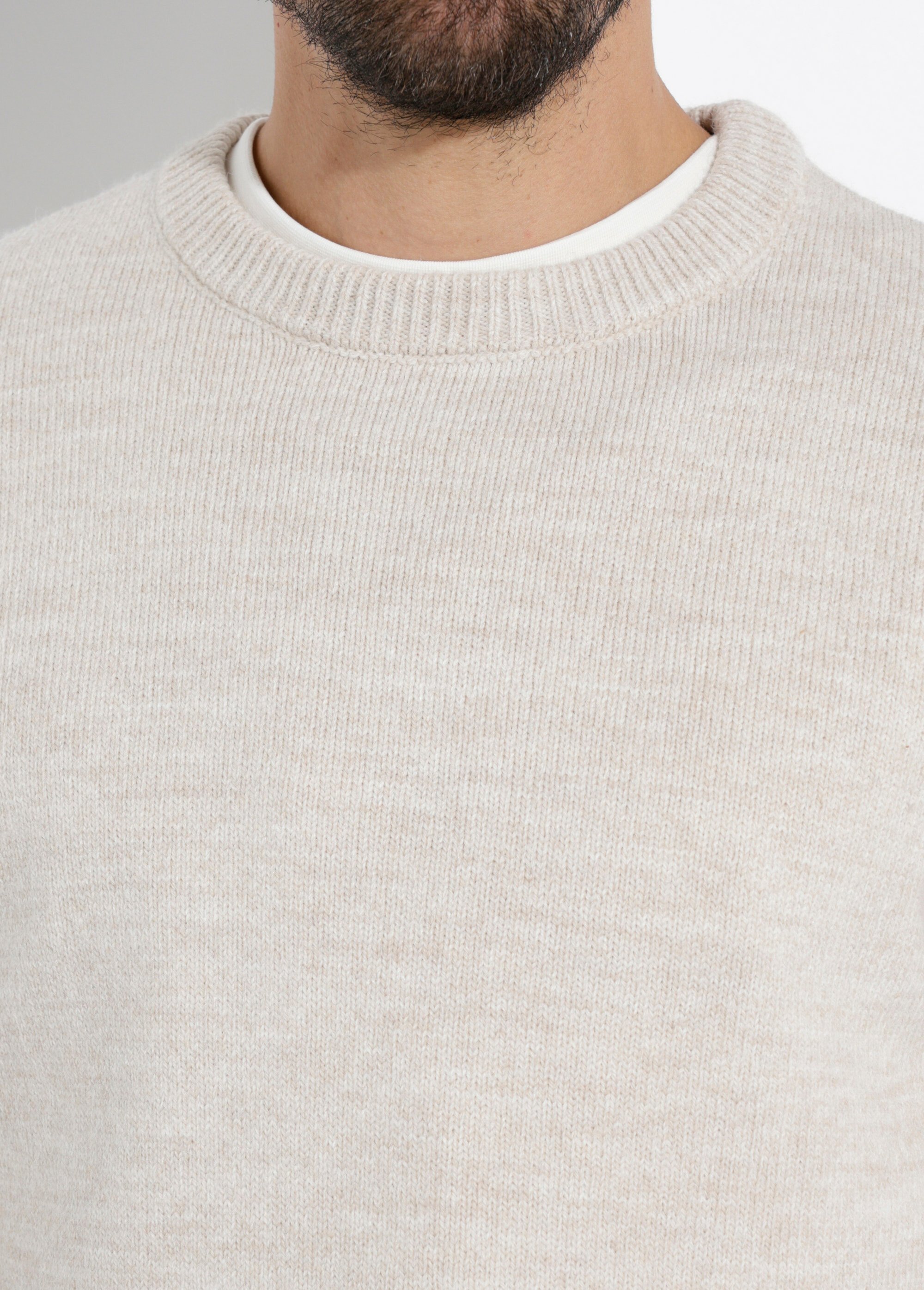 Pull chaud maille laine et col rond Homme Beige STI23001 DE1