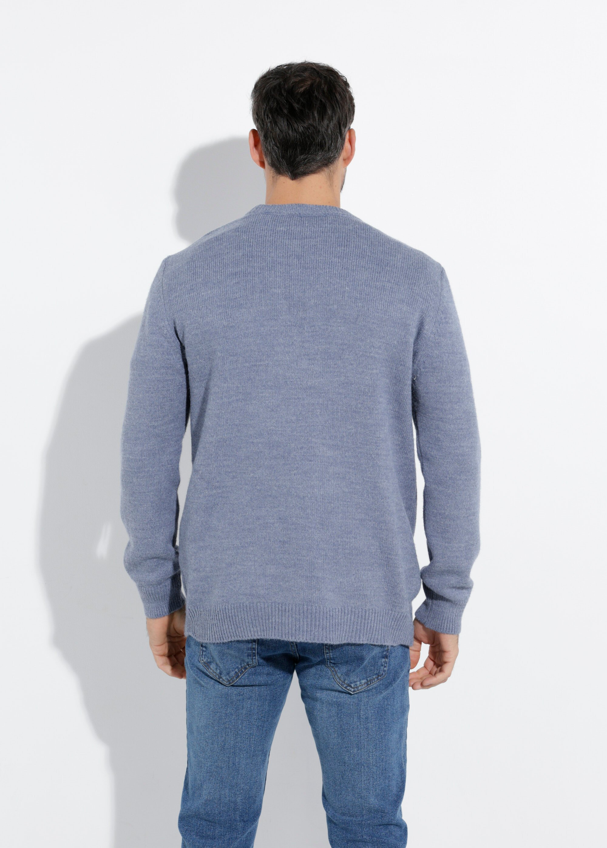 Pull chaud maille laine et col rond Homme Bleu STI23001 DO1