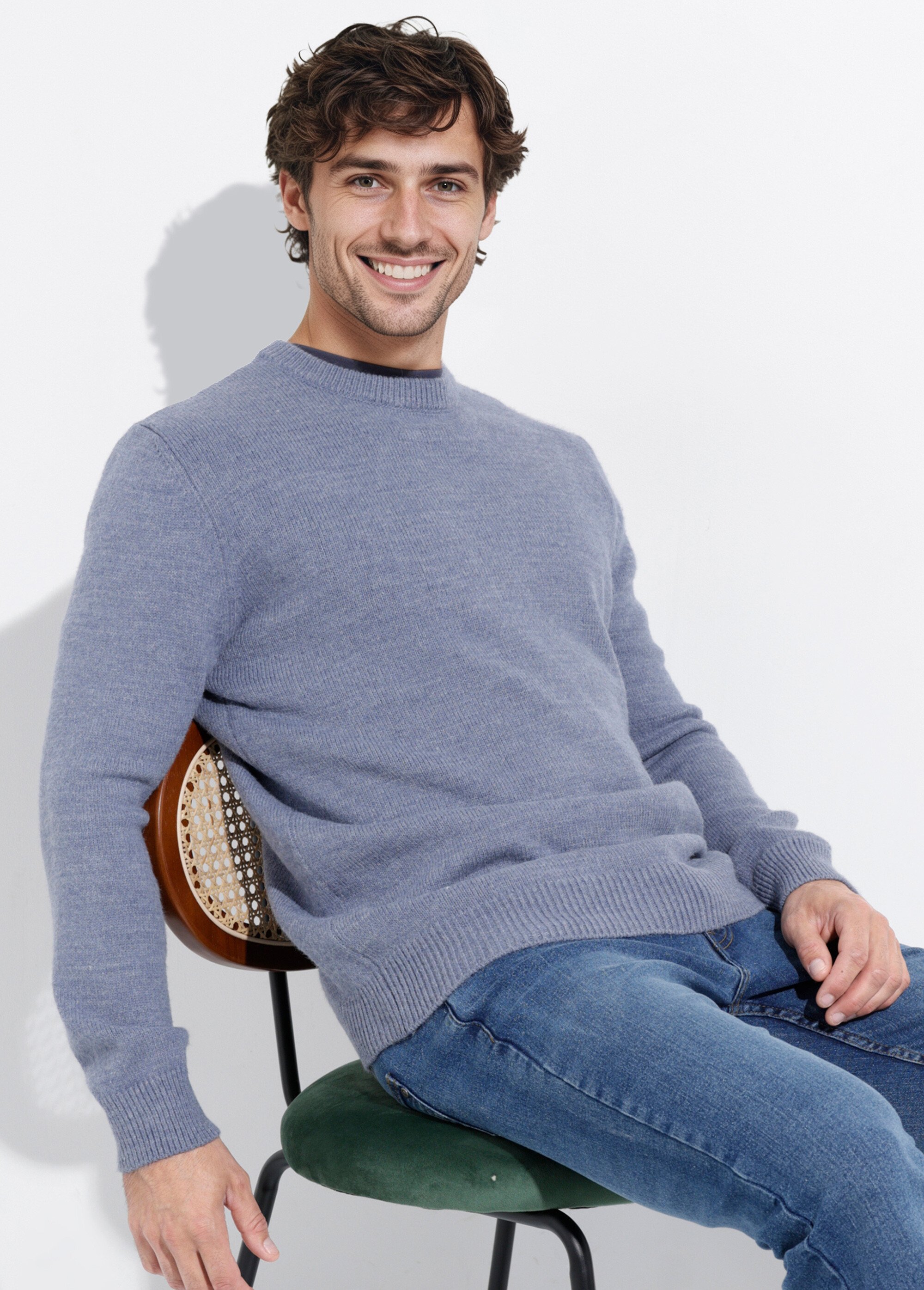 Pull chaud maille laine et col rond Homme Bleu STI23001 MV1
