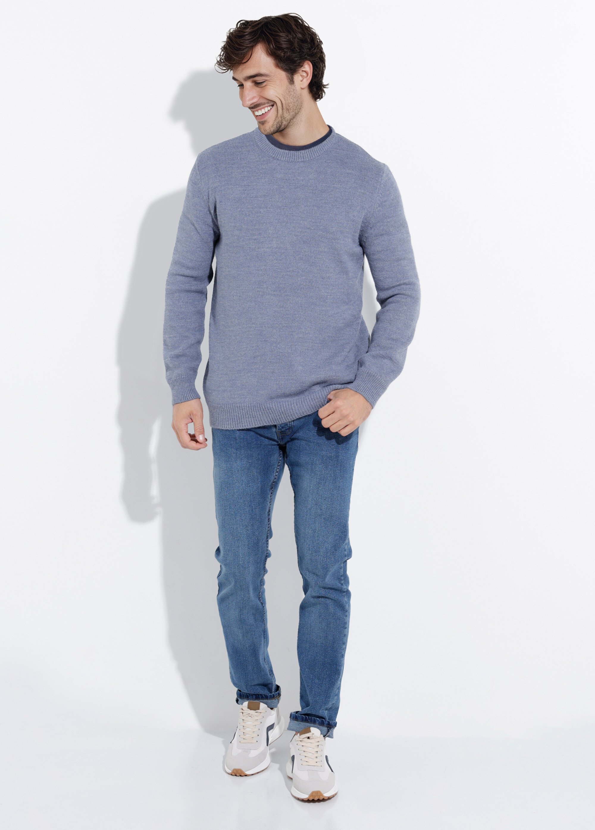 Pull chaud maille laine et col rond Homme Bleu STI23001 SF1