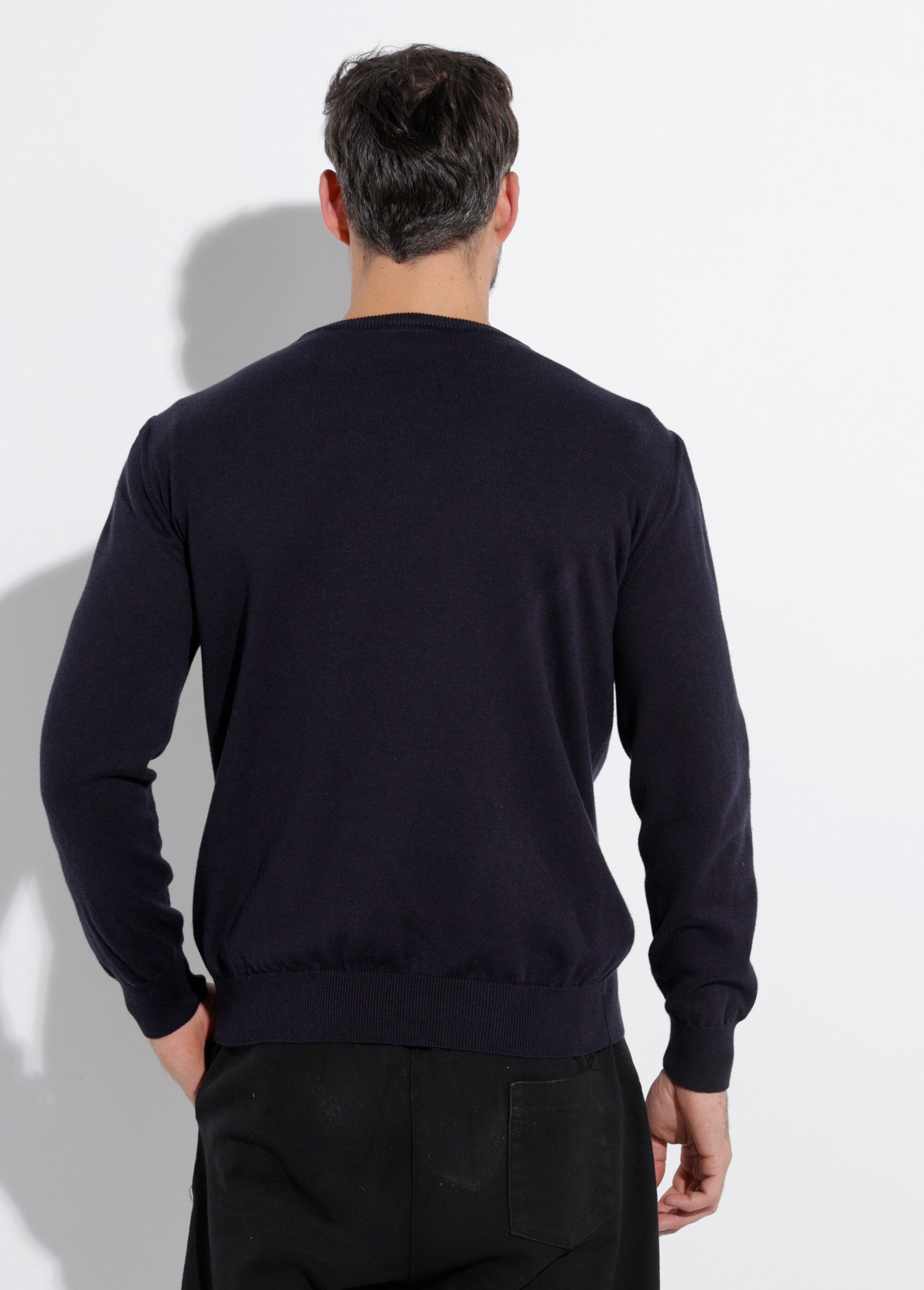 Pull fin coton, col rond manches longues