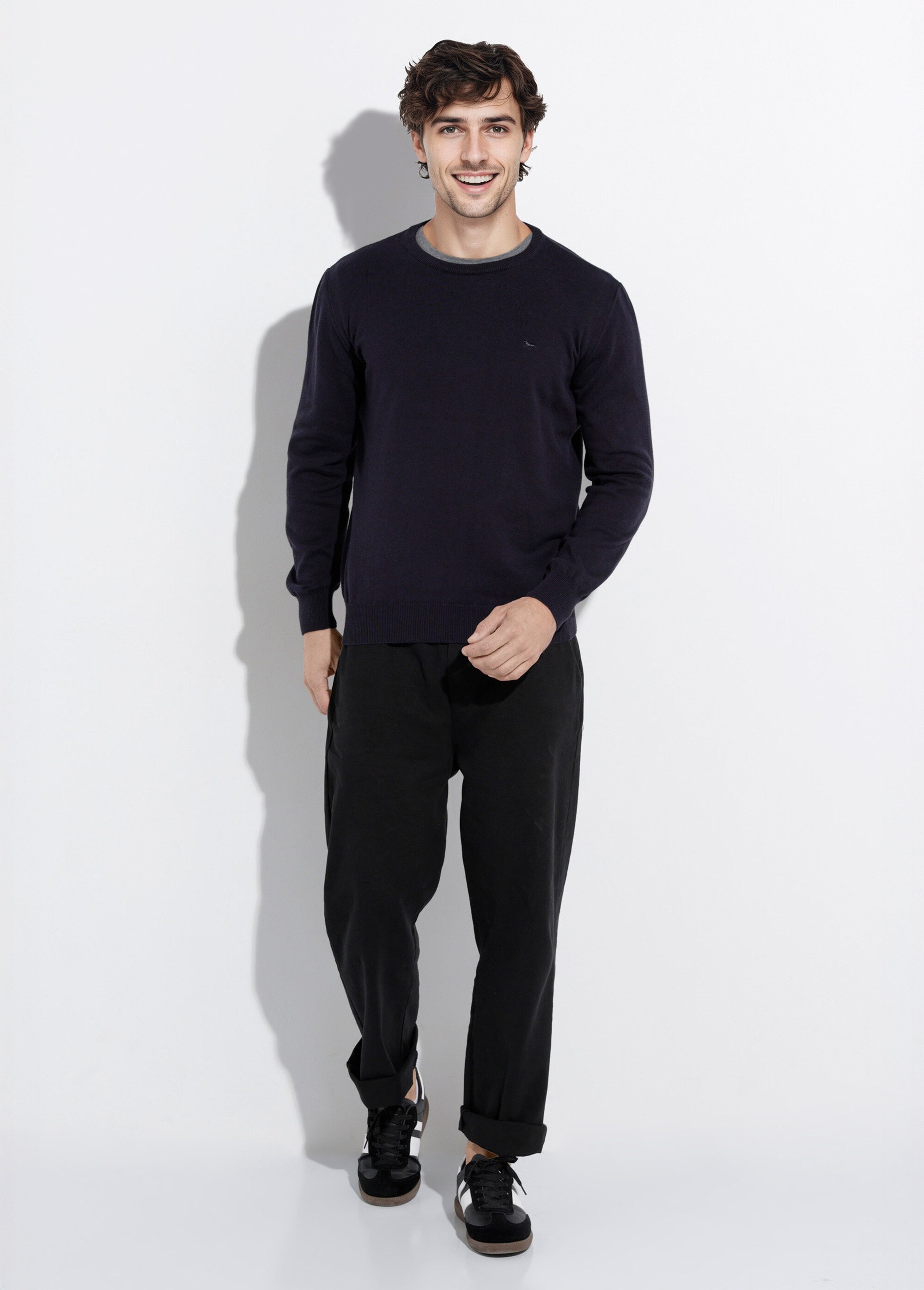 Pull fin coton, col rond manches longues Homme Bleu STIO1002 SF1