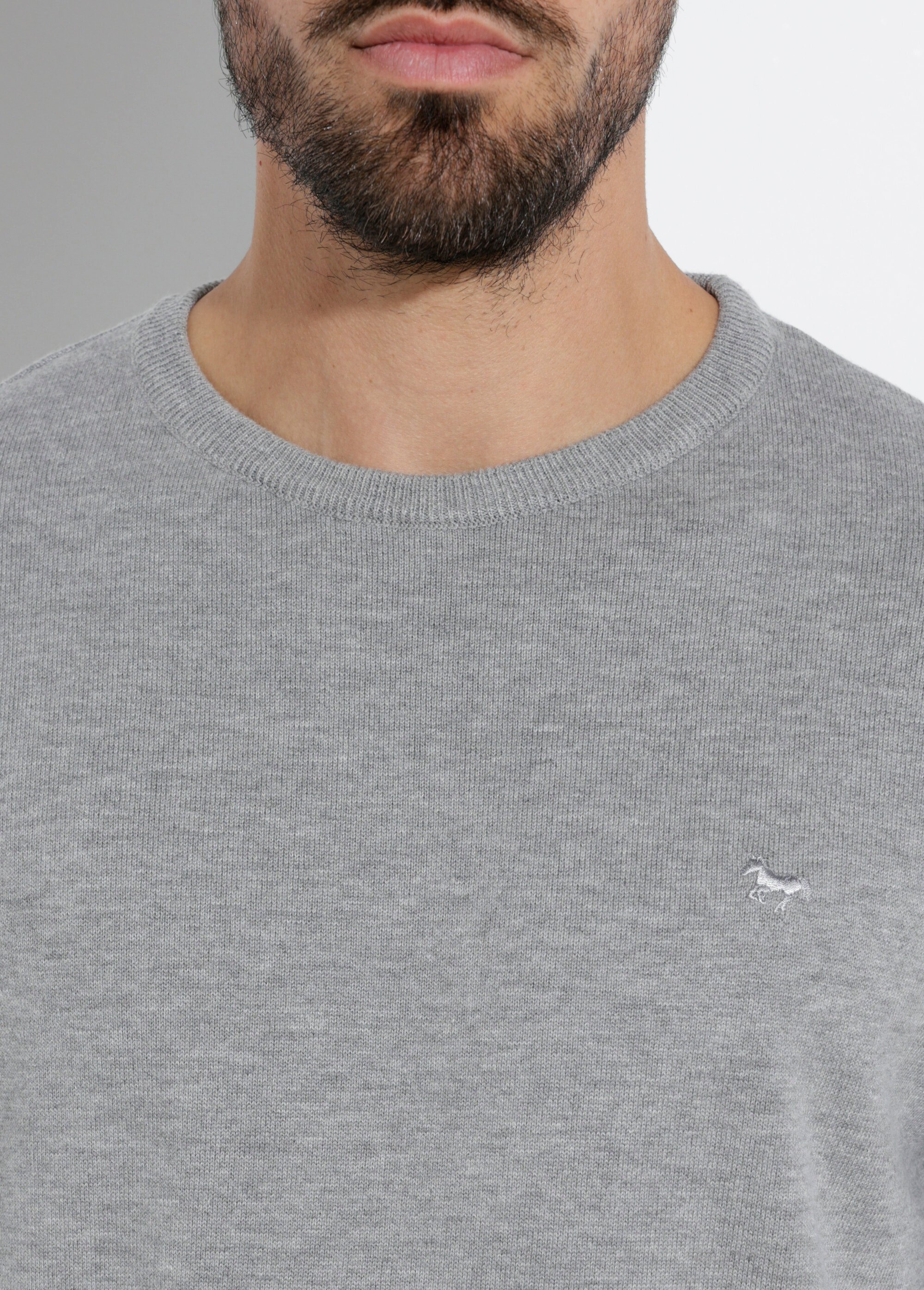 Pull fin coton, col rond manches longues Homme Gris STIO1002 DE1