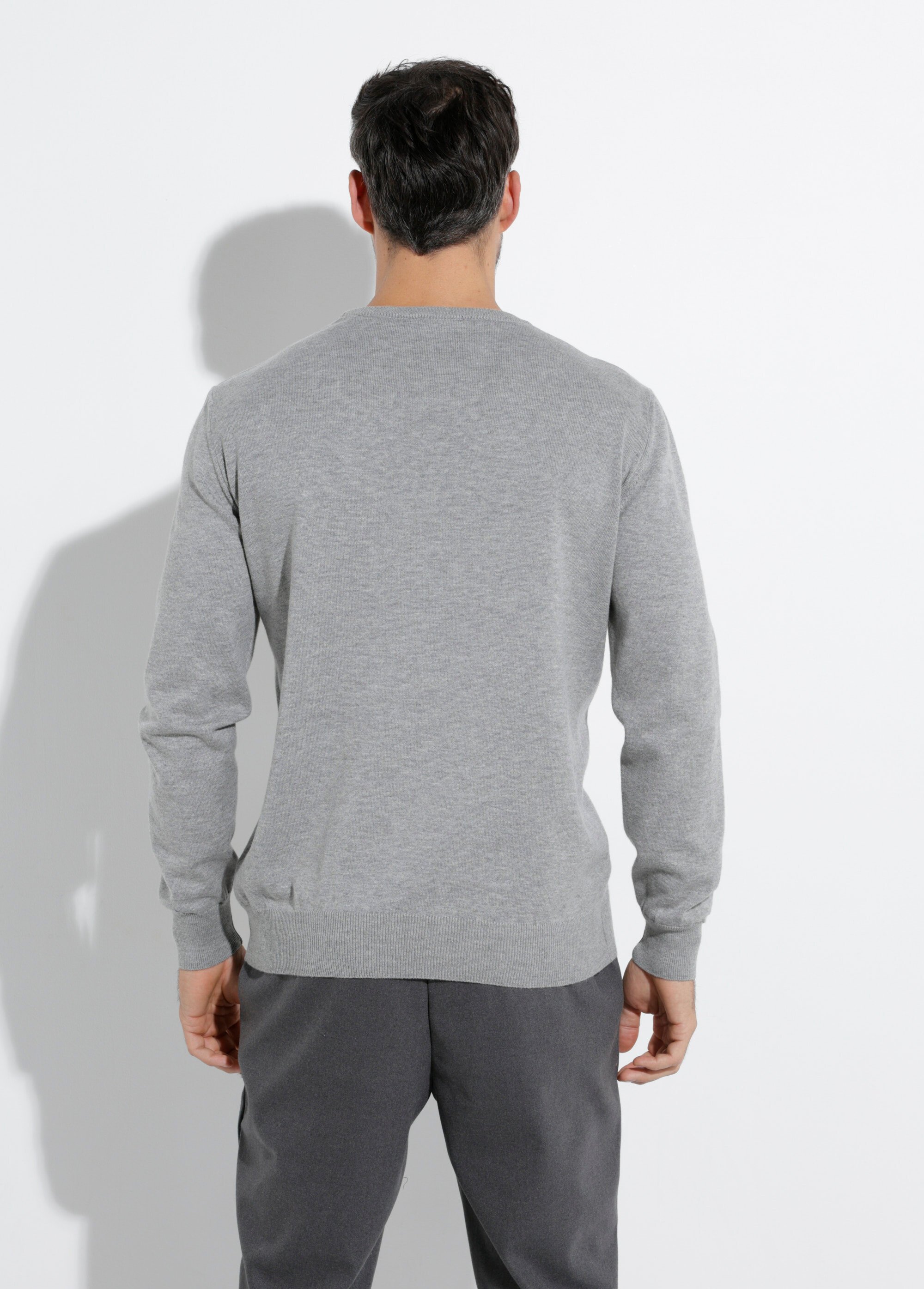 Pull fin coton, col rond manches longues Homme Gris STIO1002 DO1