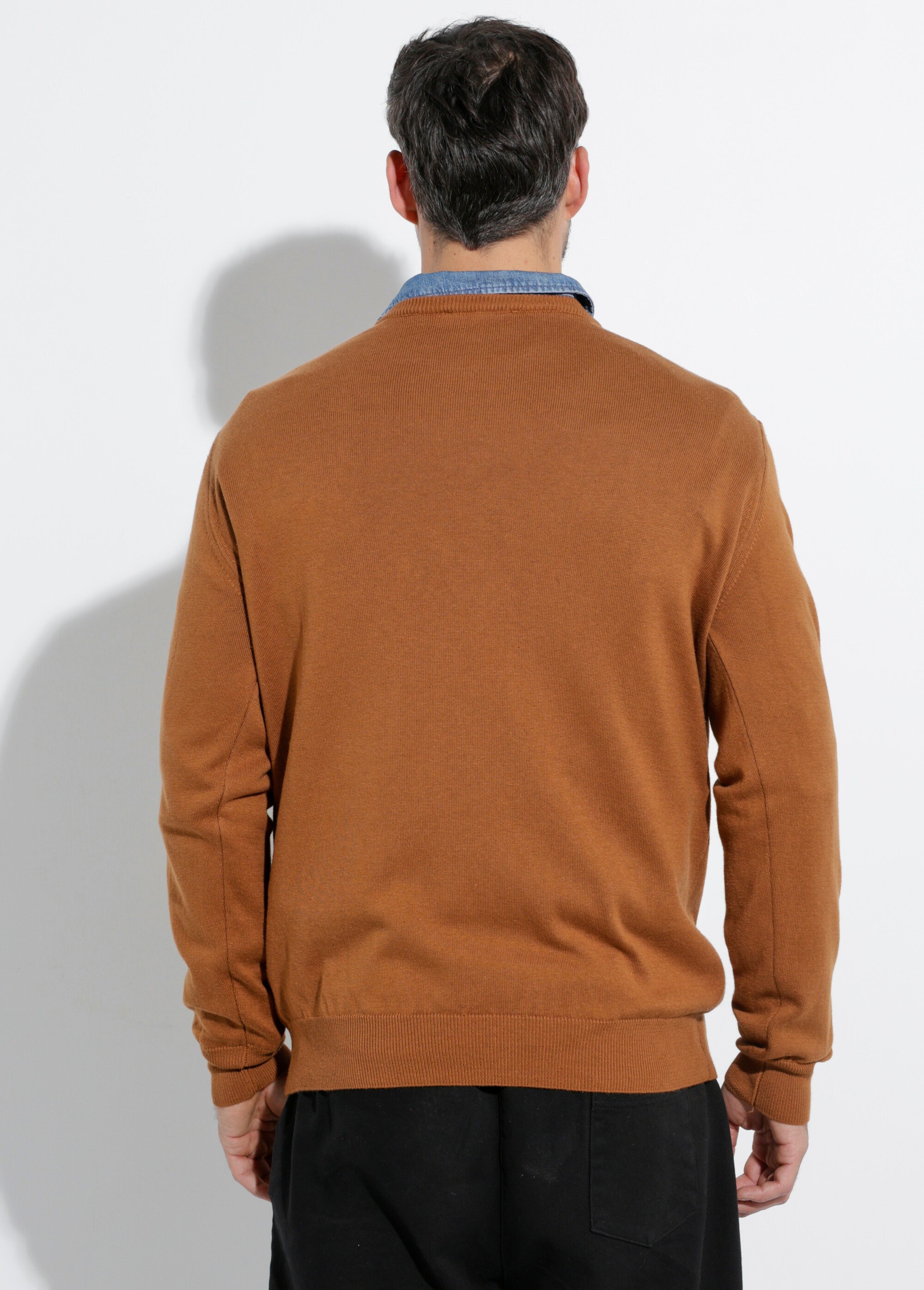 Pull fin coton, col rond manches longues Homme Marron STIO1002 DO1