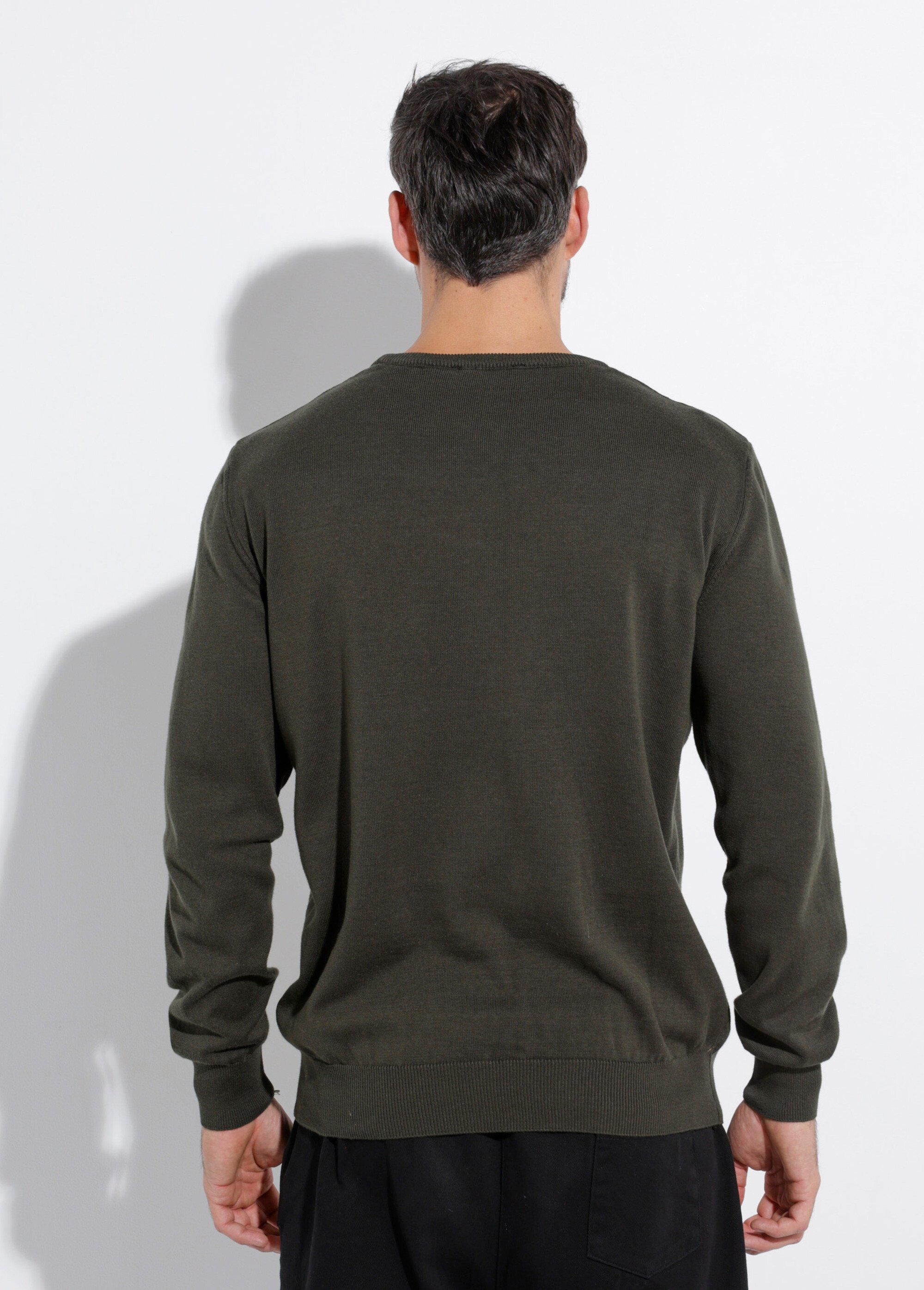 Pull fin coton, col rond manches longues Homme Vert STIO1002 DO1