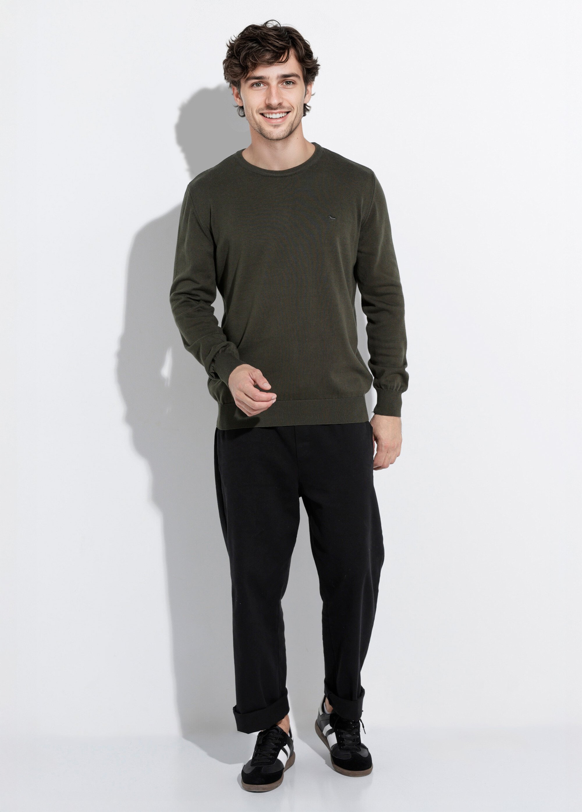 Pull fin coton, col rond manches longues Homme Vert STIO1002 SF1