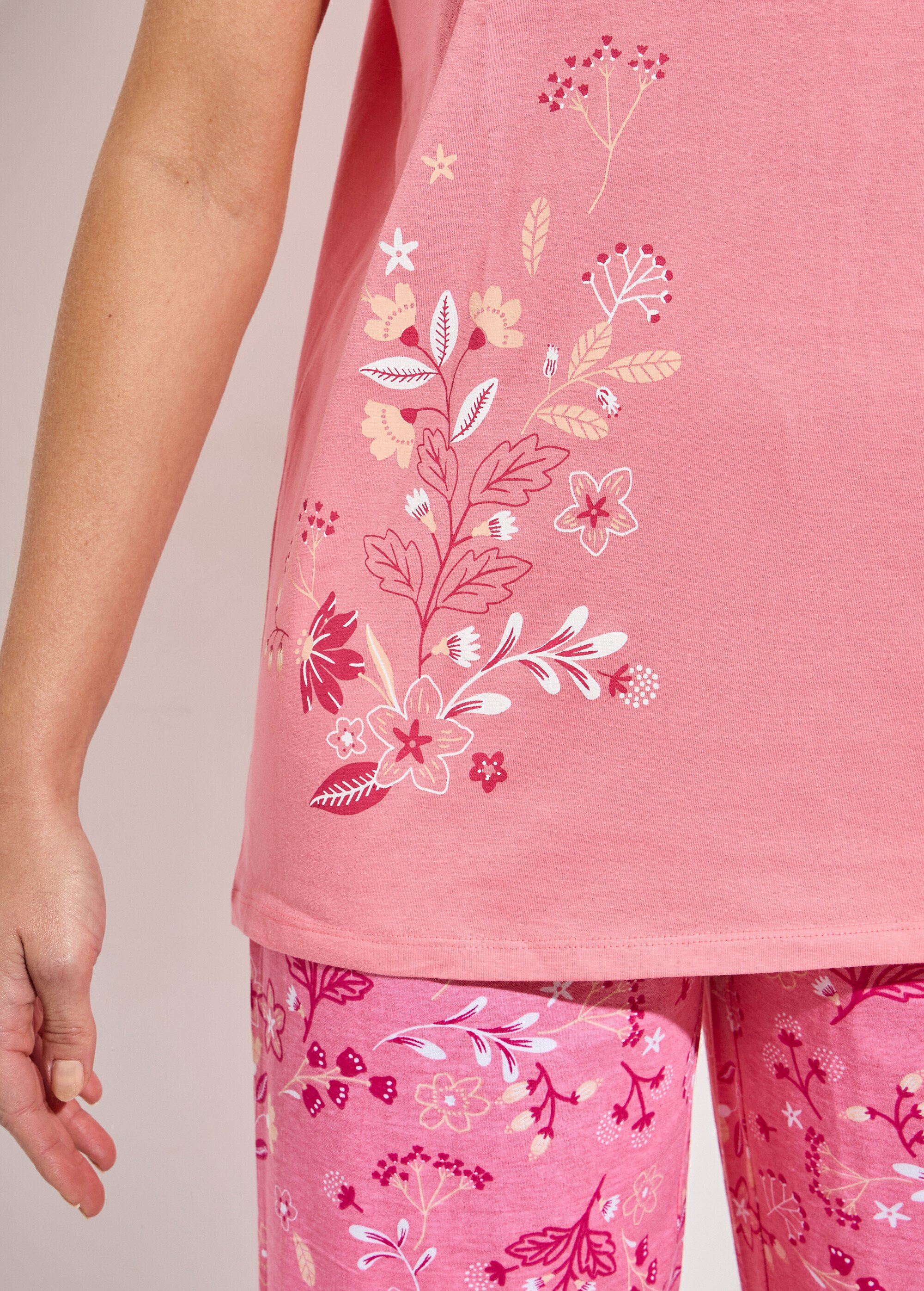 Pyjama corsaire col tunisien coton Femme Rose STEG DE2